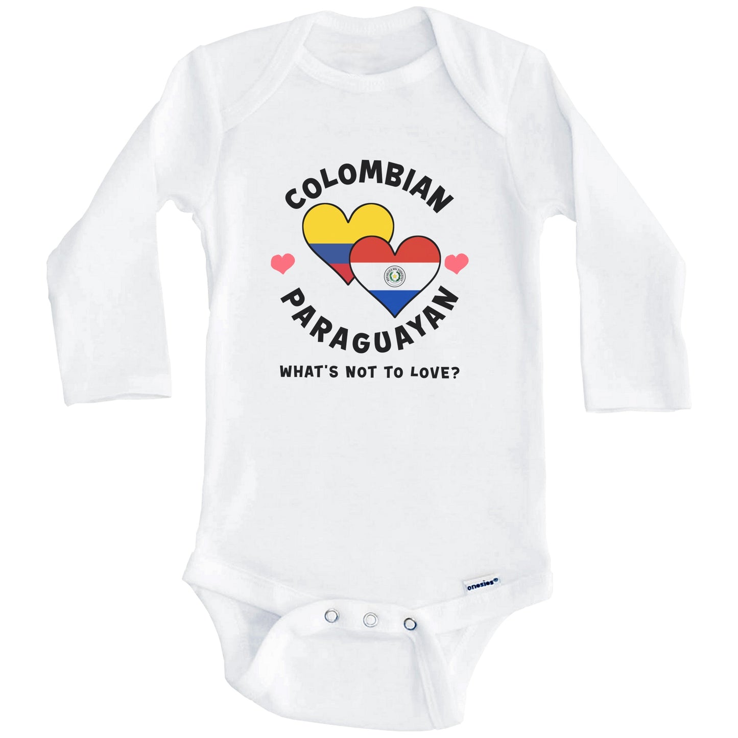 Colombian Paraguayan What's Not To Love Heart Flags Baby Bodysuit (Long Sleeves)