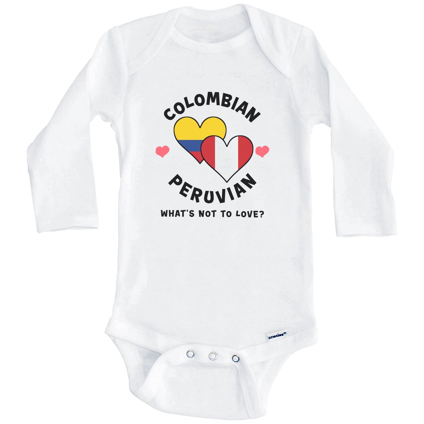 Colombian Peruvian What's Not To Love Heart Flags Baby Bodysuit (Long Sleeves)