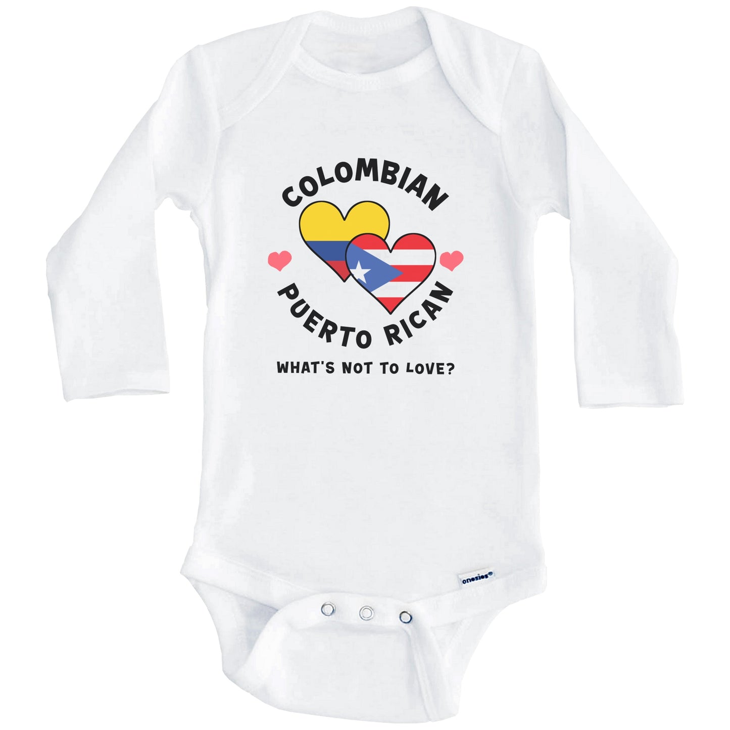 Colombian Puerto Rican What's Not To Love Heart Flags Baby Bodysuit (Long Sleeves)