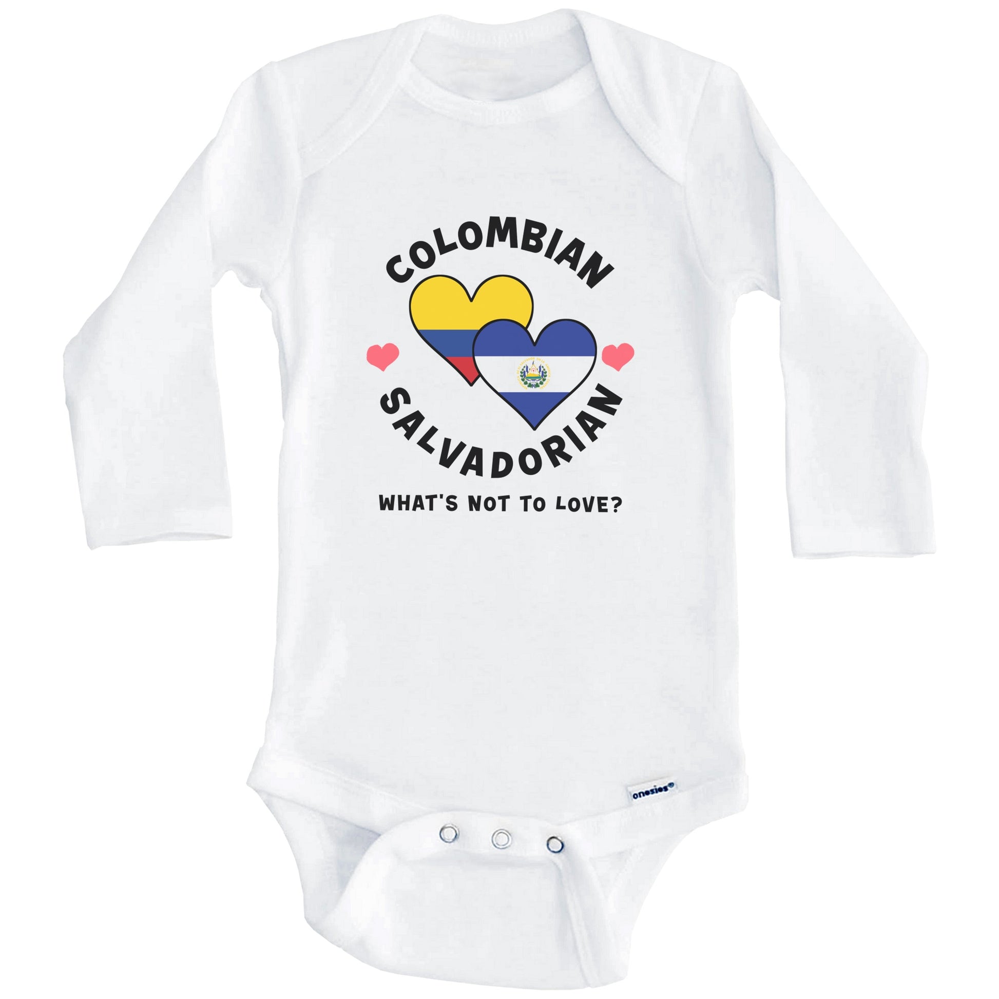 Colombian Salvadorian What's Not To Love Heart Flags Baby Bodysuit (Long Sleeves)