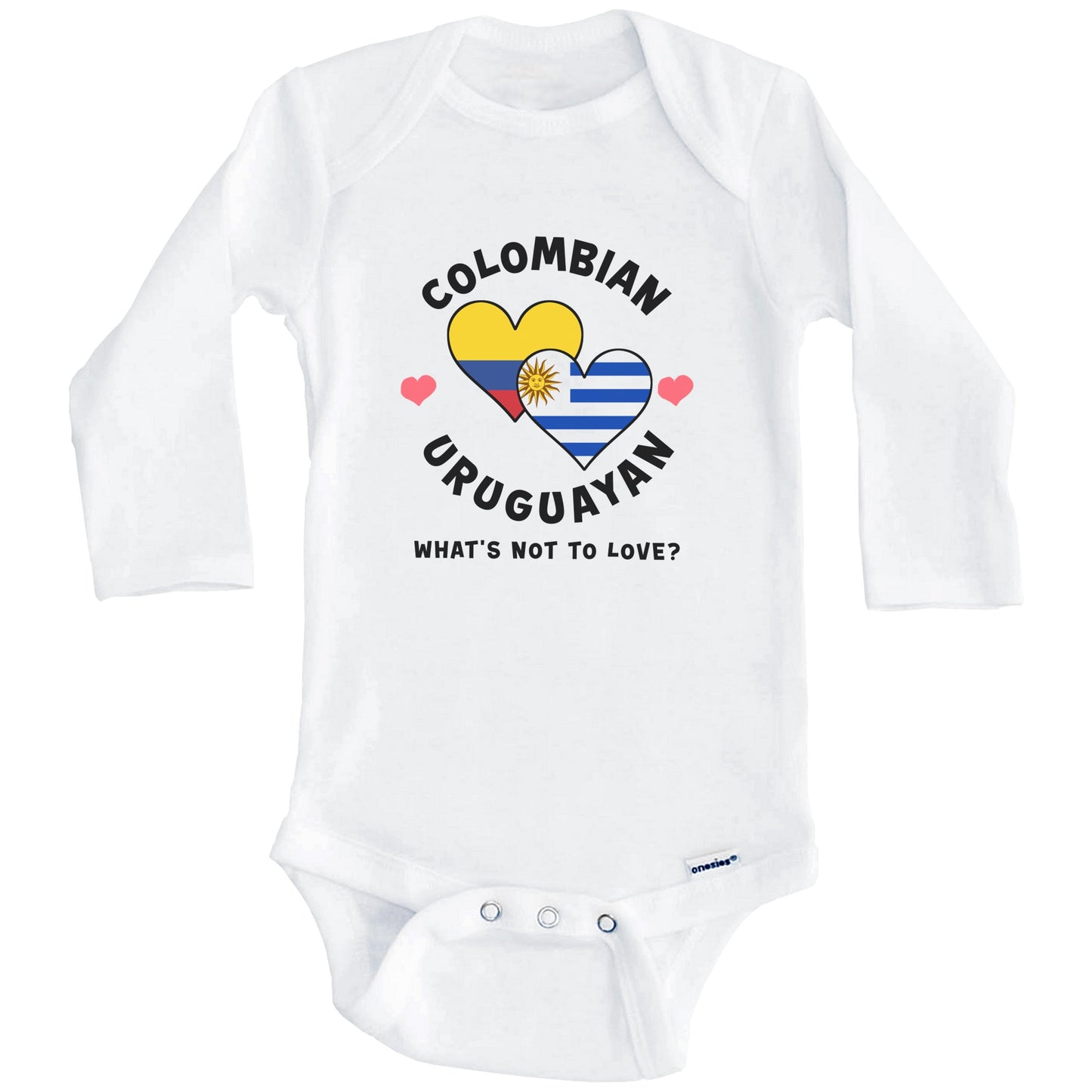 Colombian Uruguayan What's Not To Love Heart Flags Baby Bodysuit (Long Sleeves)