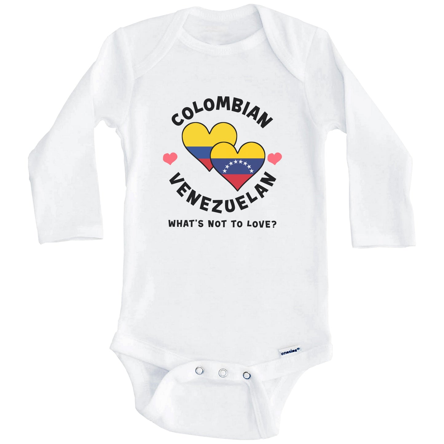 Colombian Venezuelan What's Not To Love Heart Flags Baby Bodysuit (Long Sleeves)