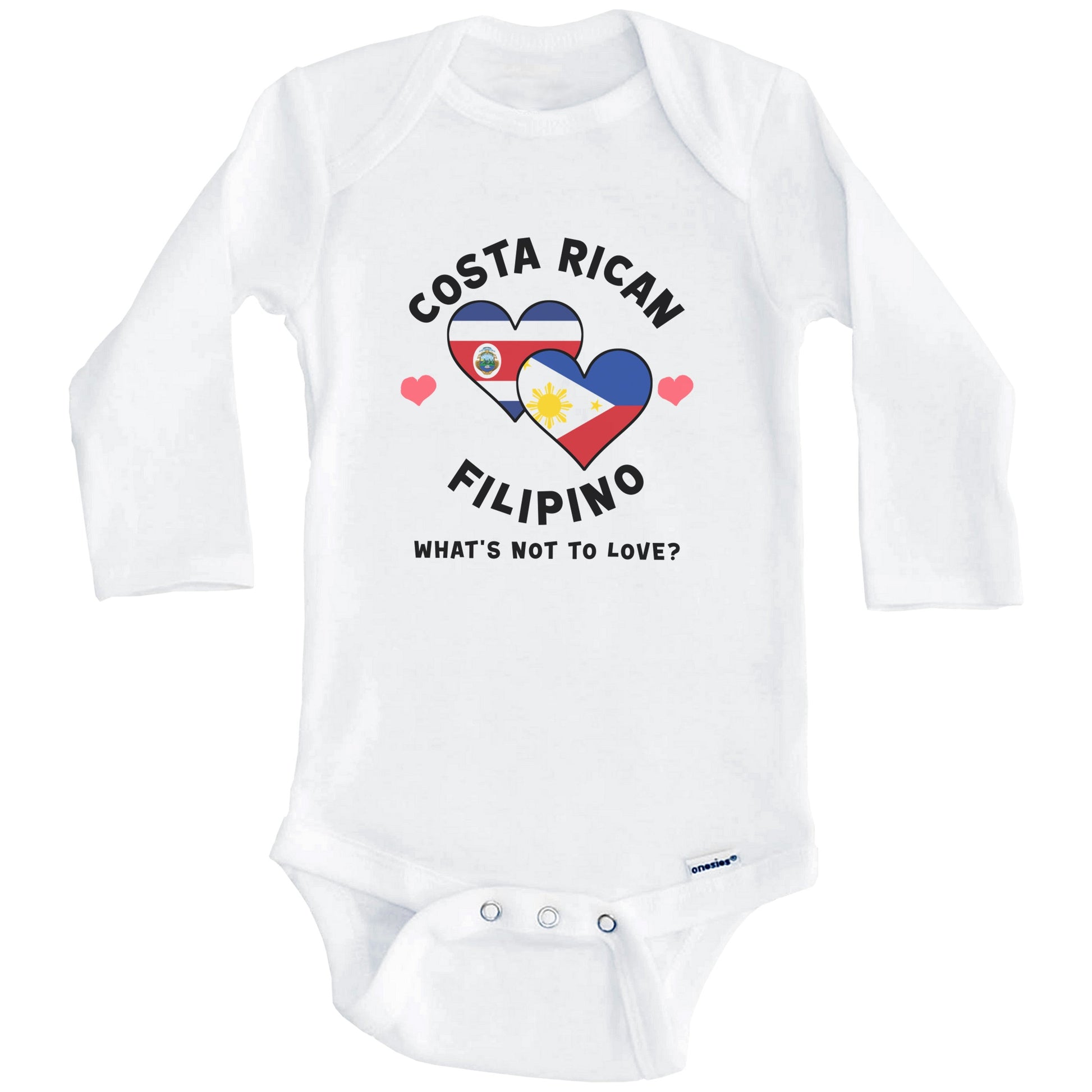 Costa Rican Filipino What's Not To Love Heart Flags Baby Bodysuit (Long Sleeves)