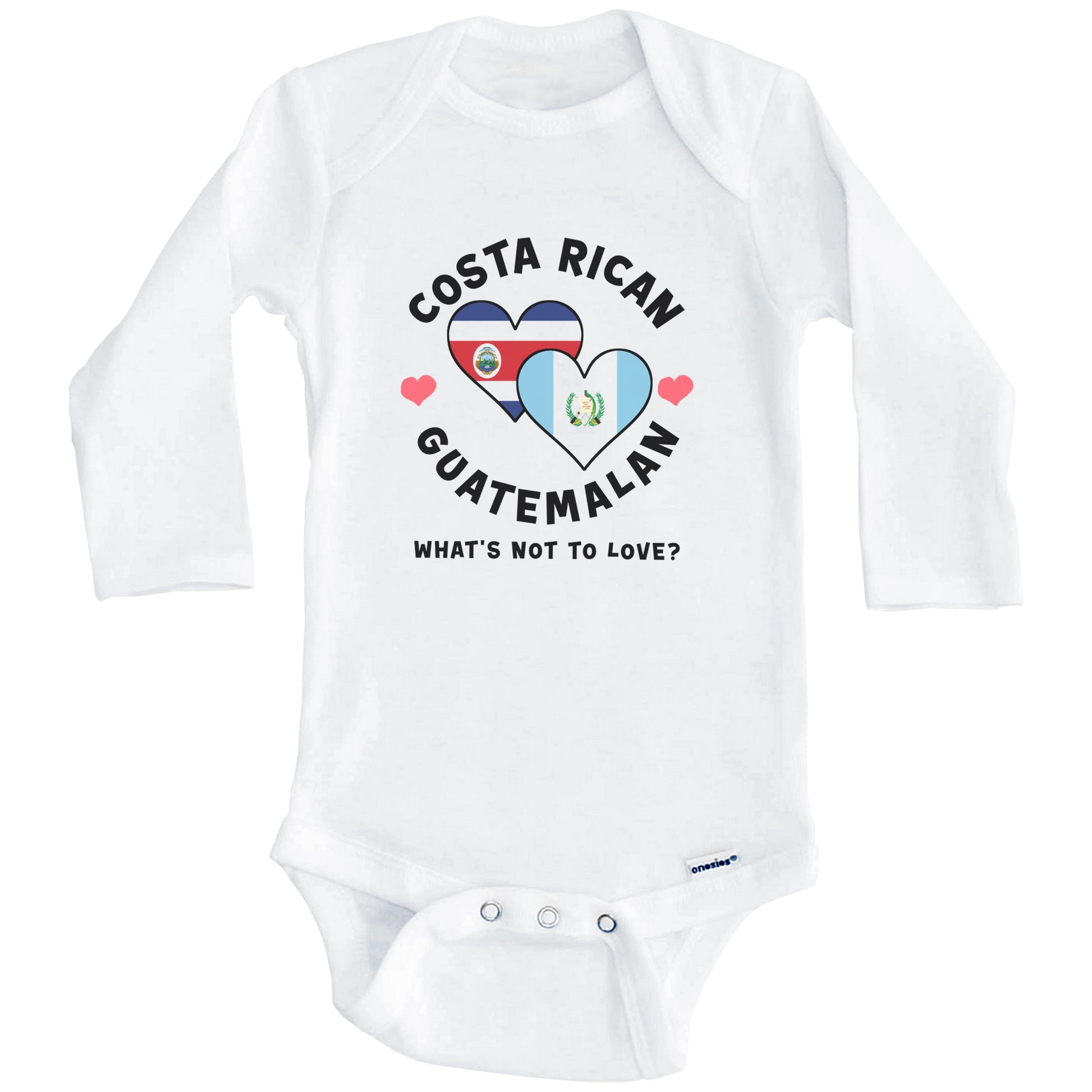 Costa Rican Guatemalan What's Not To Love Heart Flags Baby Bodysuit (Long Sleeves)