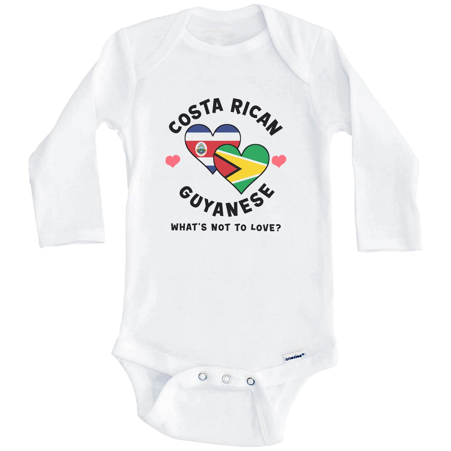 Costa Rican Guyanese What's Not To Love Heart Flags Baby Bodysuit (Long Sleeves)