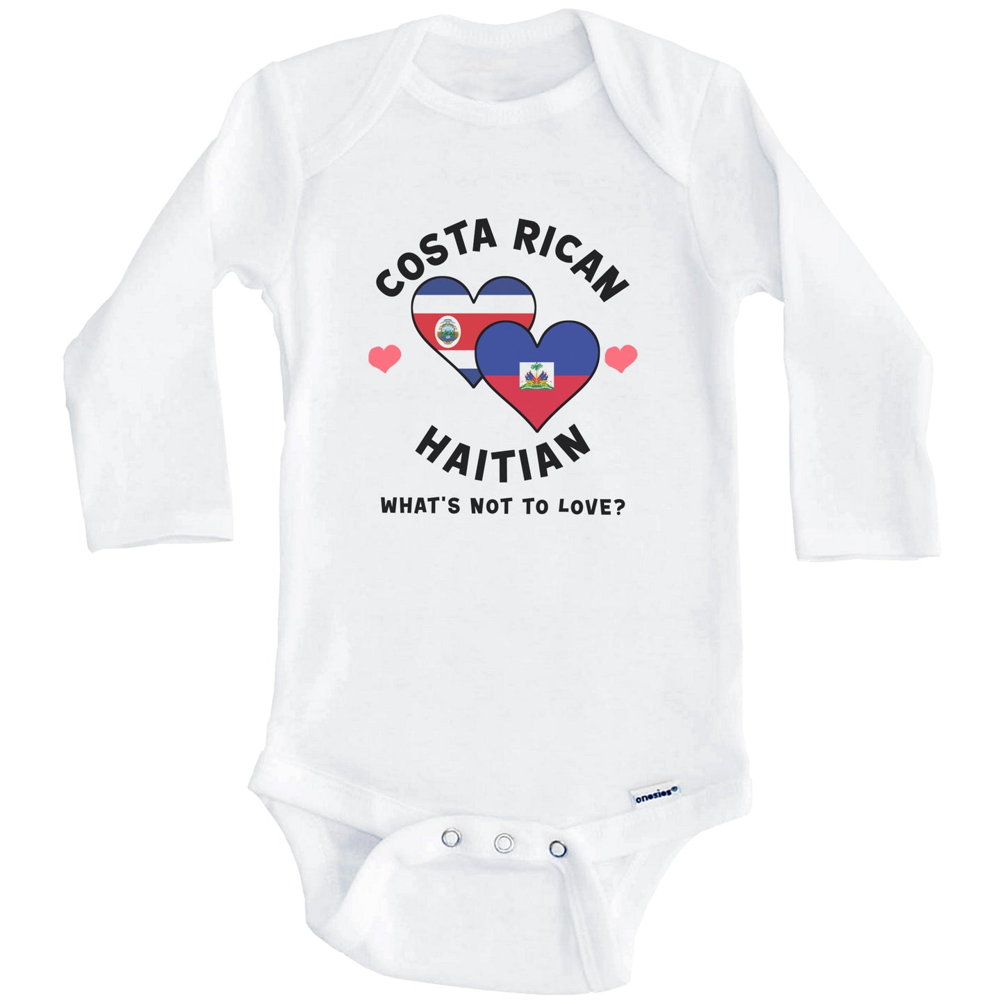 Costa Rican Haitian What's Not To Love Heart Flags Baby Bodysuit (Long Sleeves)