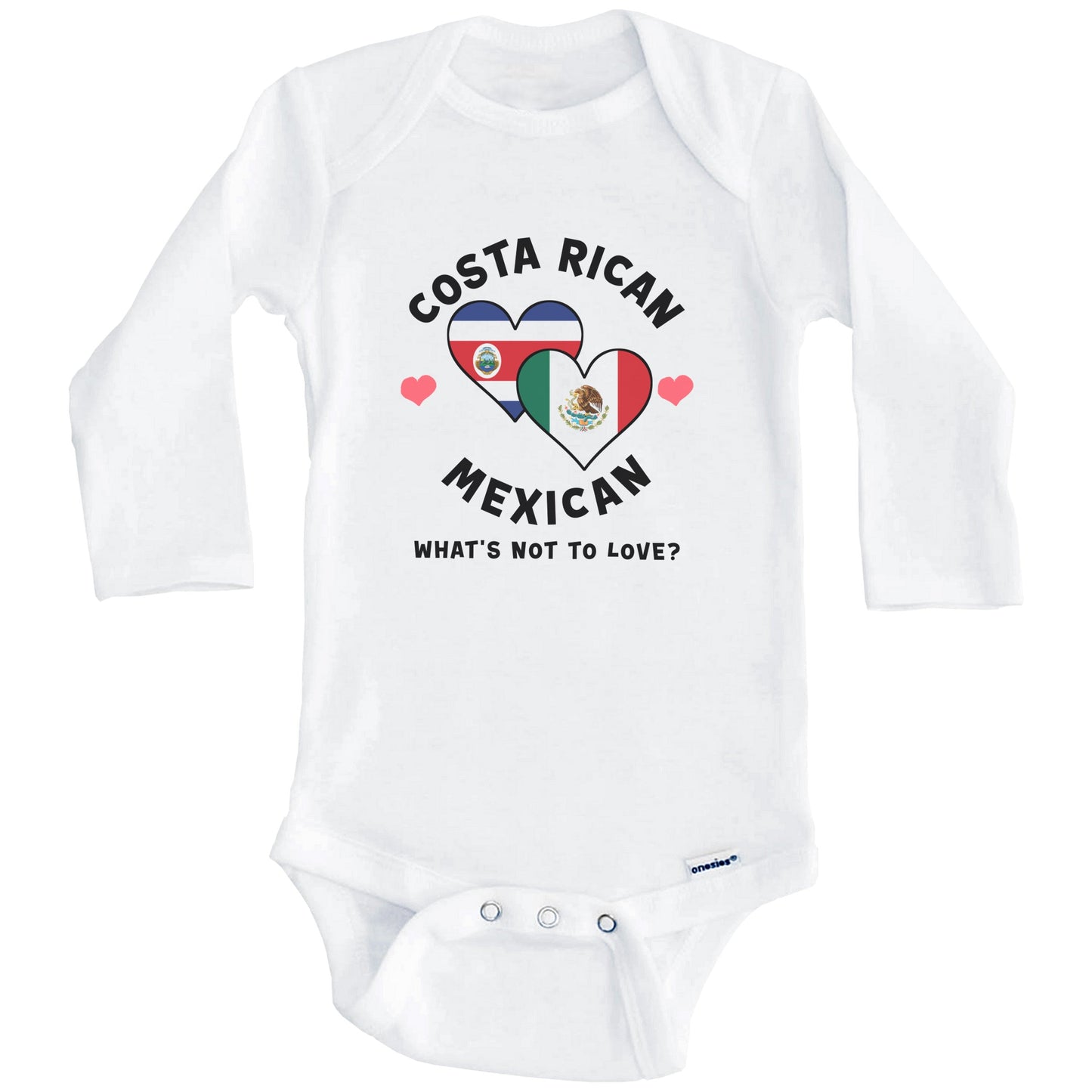 Costa Rican Mexican What's Not To Love Heart Flags Baby Bodysuit (Long Sleeves)