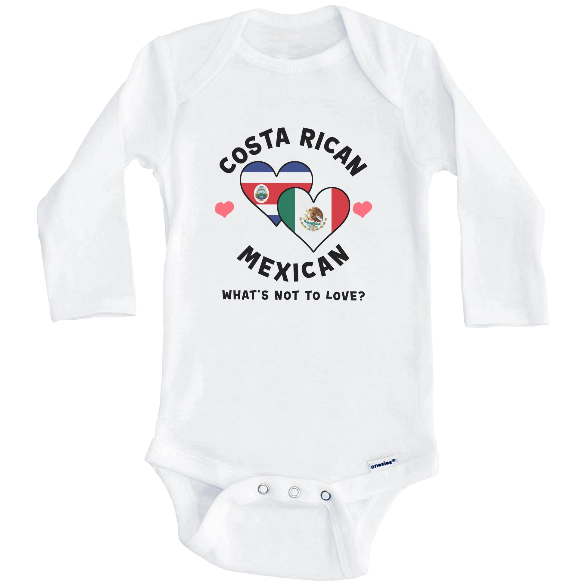 Costa Rican Mexican What's Not To Love Heart Flags Baby Bodysuit (Long Sleeves)