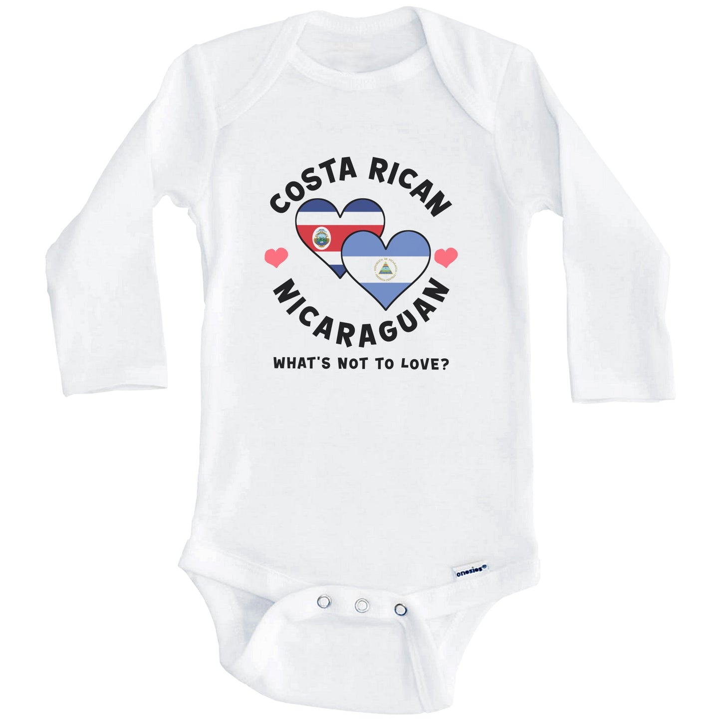 Costa Rican Nicaraguan What's Not To Love Heart Flags Baby Bodysuit (Long Sleeves)