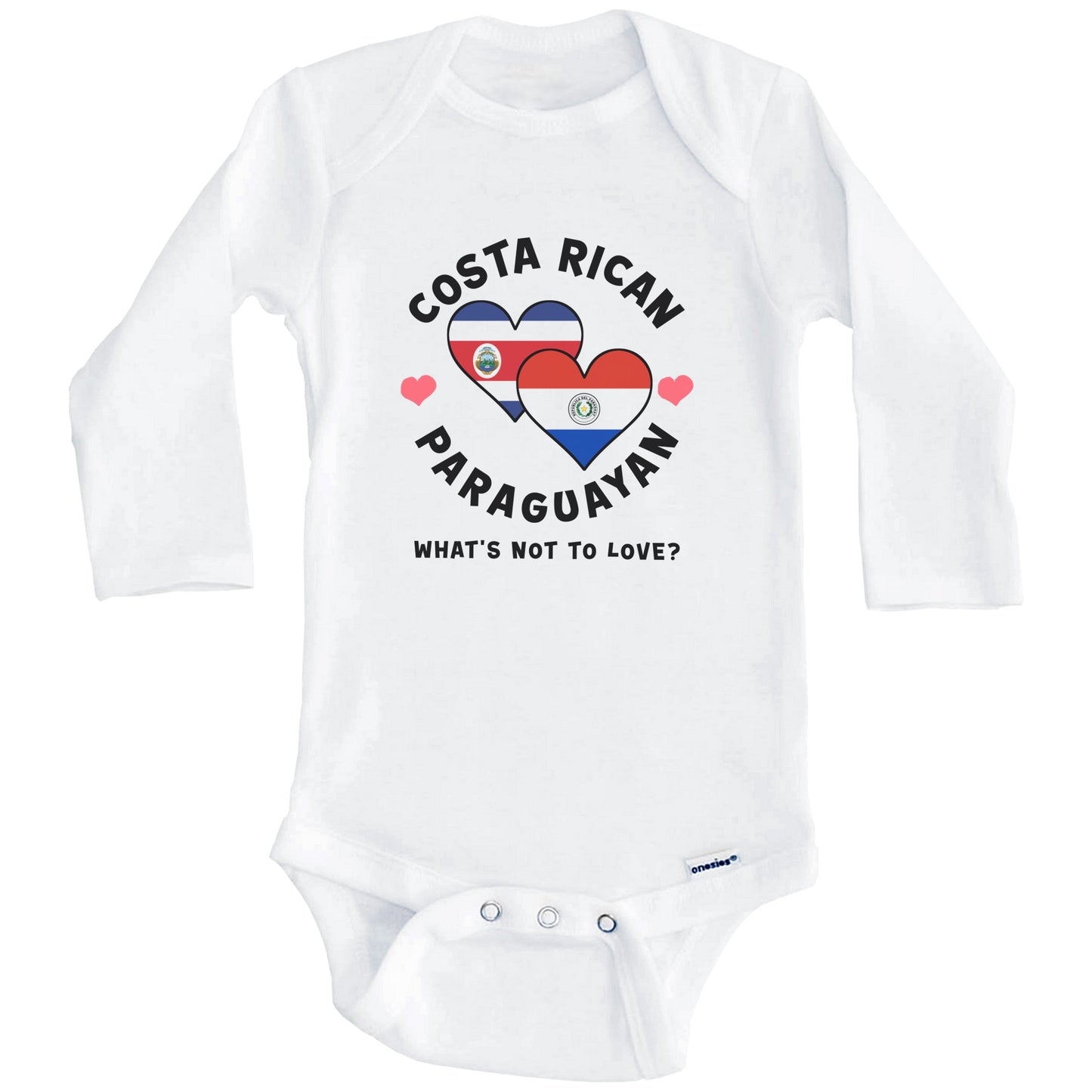 Costa Rican Paraguayan What's Not To Love Heart Flags Baby Bodysuit (Long Sleeves)