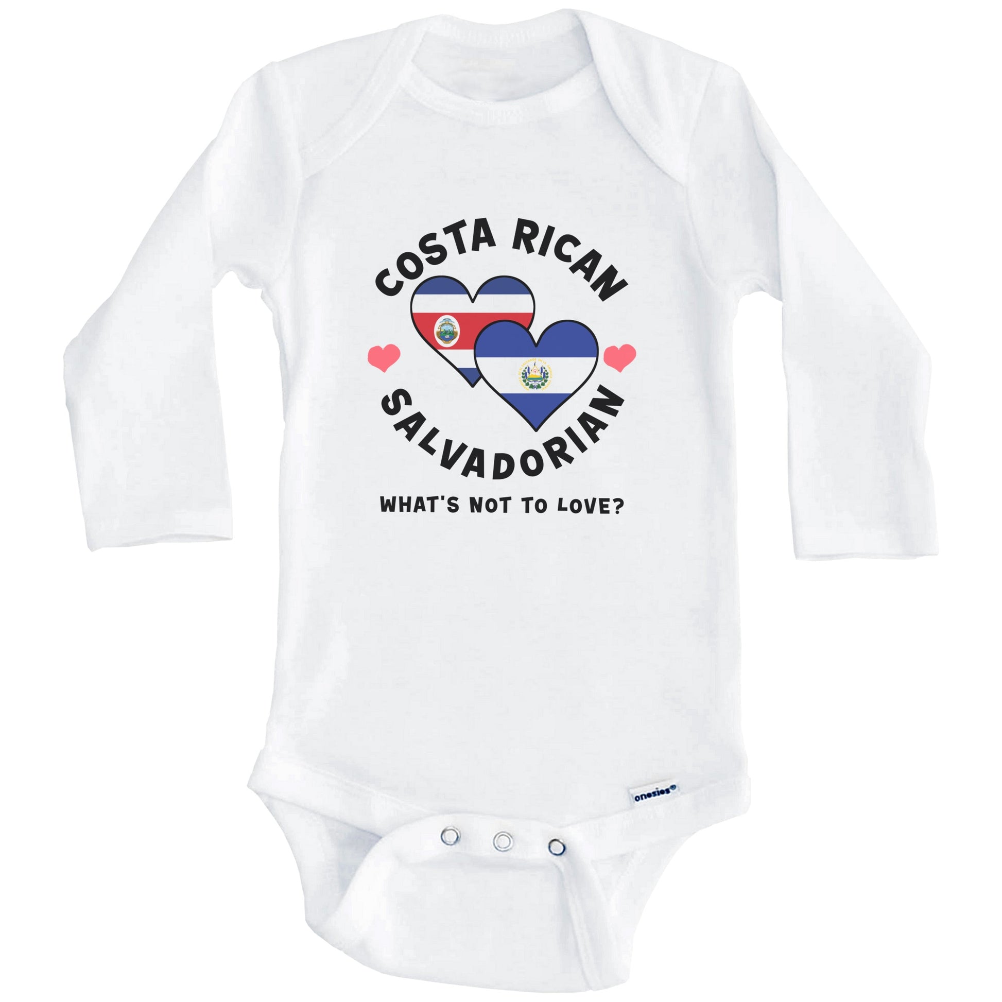 Costa Rican Salvadorian What's Not To Love Heart Flags Baby Bodysuit (Long Sleeves)