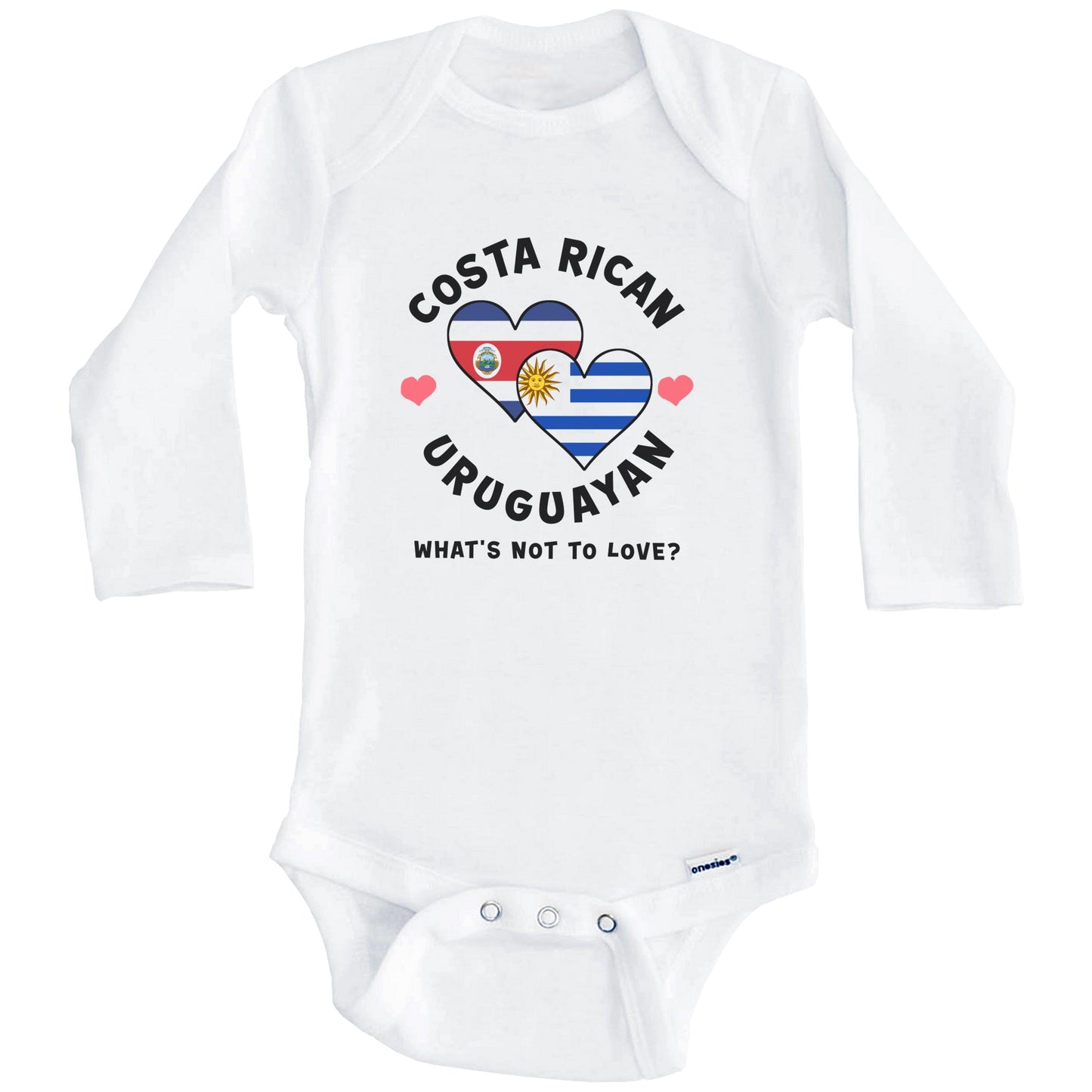 Costa Rican Uruguayan What's Not To Love Heart Flags Baby Bodysuit (Long Sleeves)