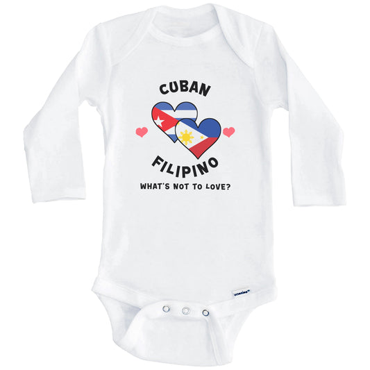 Cuban Filipino What's Not To Love Heart Flags Baby Bodysuit (Long Sleeves)