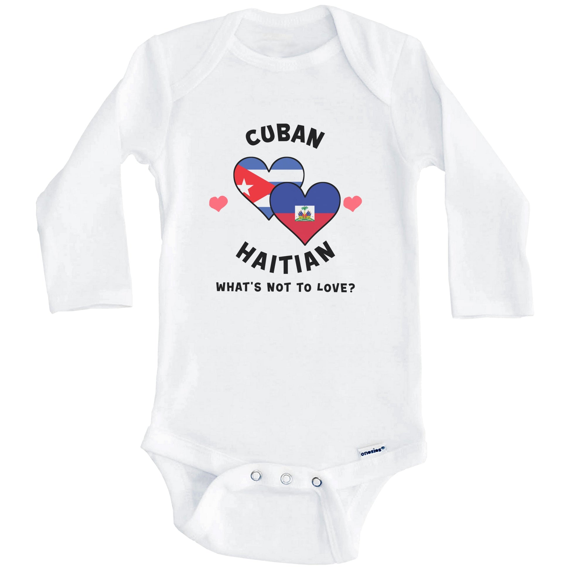 Cuban Haitian What's Not To Love Heart Flags Baby Bodysuit (Long Sleeves)