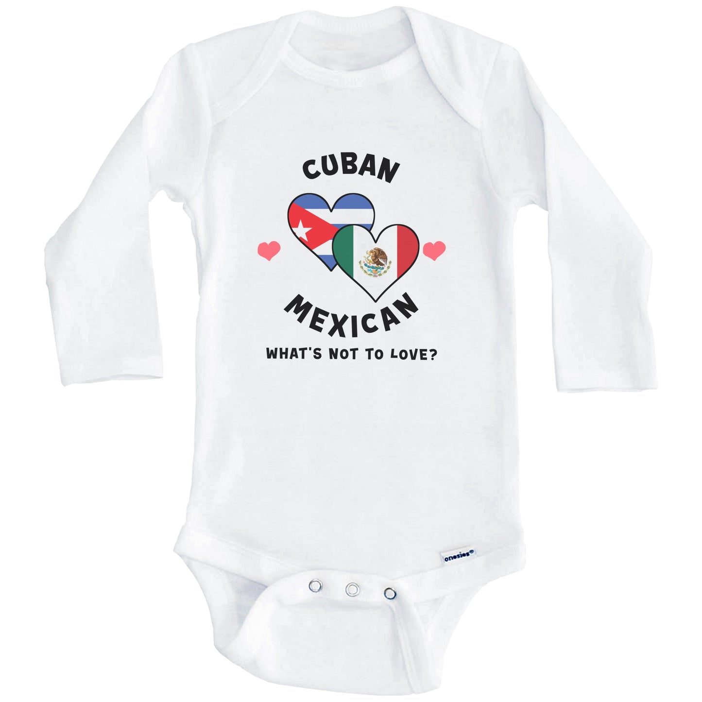 Cuban Mexican What's Not To Love Heart Flags Baby Bodysuit (Long Sleeves)