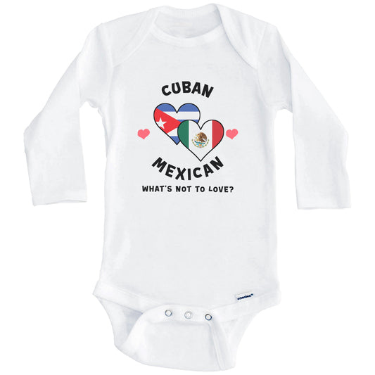 Cuban Mexican What's Not To Love Heart Flags Baby Bodysuit (Long Sleeves)