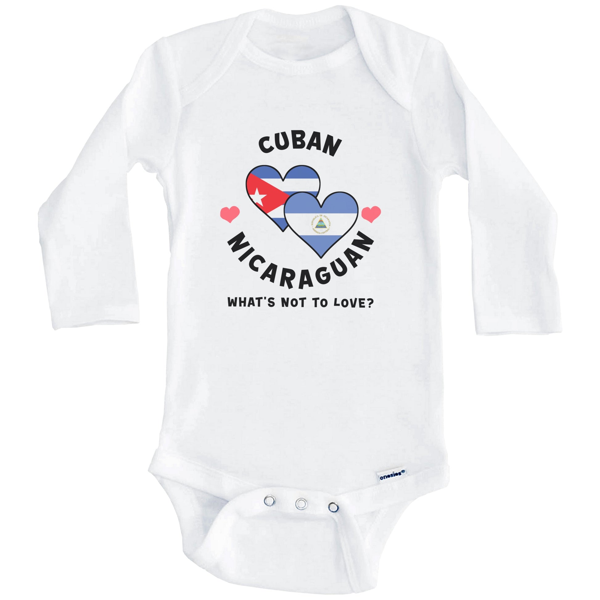 Cuban Nicaraguan What's Not To Love Heart Flags Baby Bodysuit (Long Sleeves)