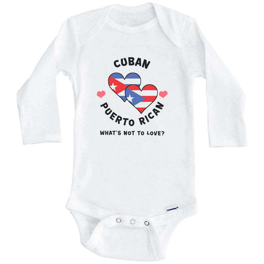 Cuban Puerto Rican What's Not To Love Heart Flags Baby Bodysuit (Long Sleeves)