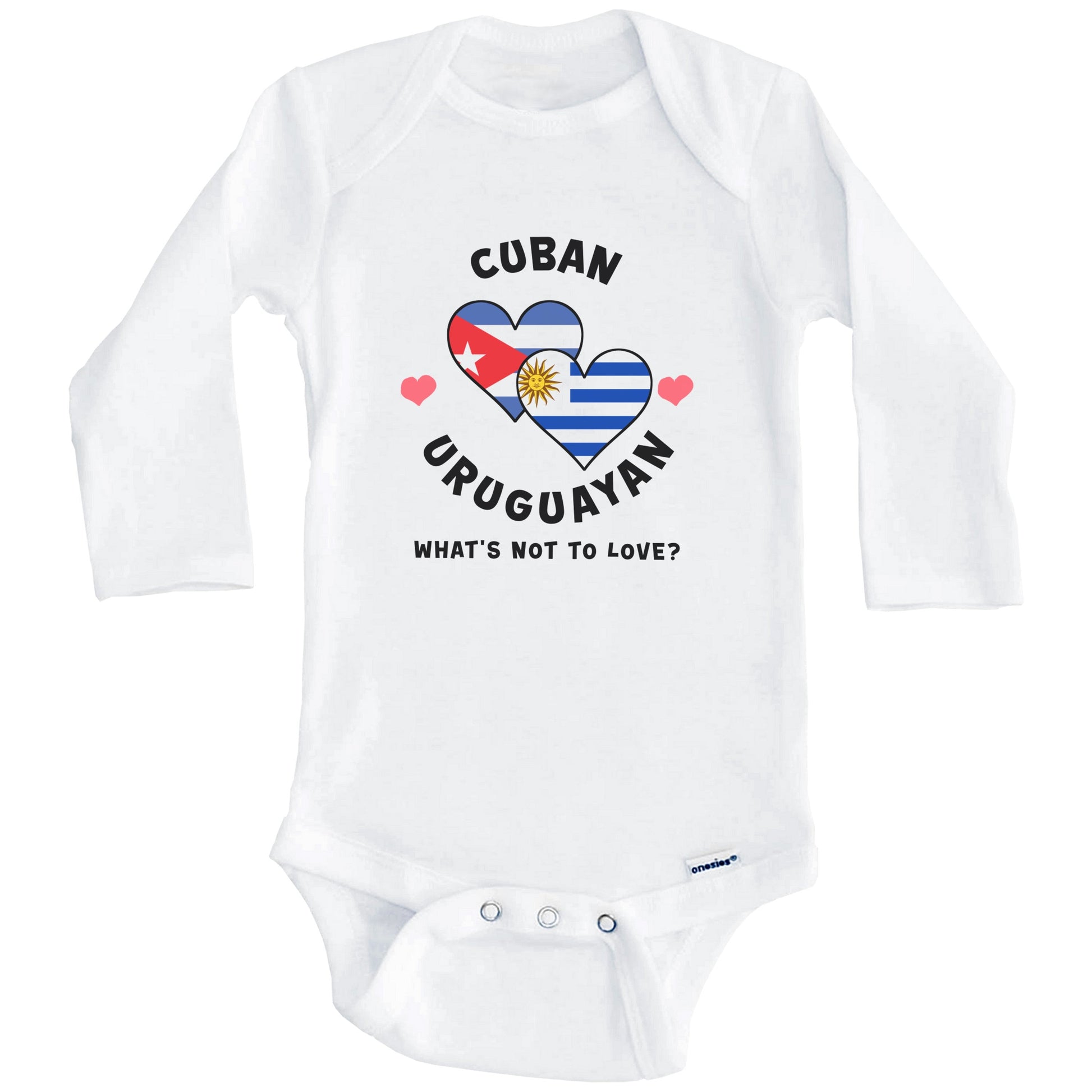 Cuban Uruguayan What's Not To Love Heart Flags Baby Bodysuit (Long Sleeves)