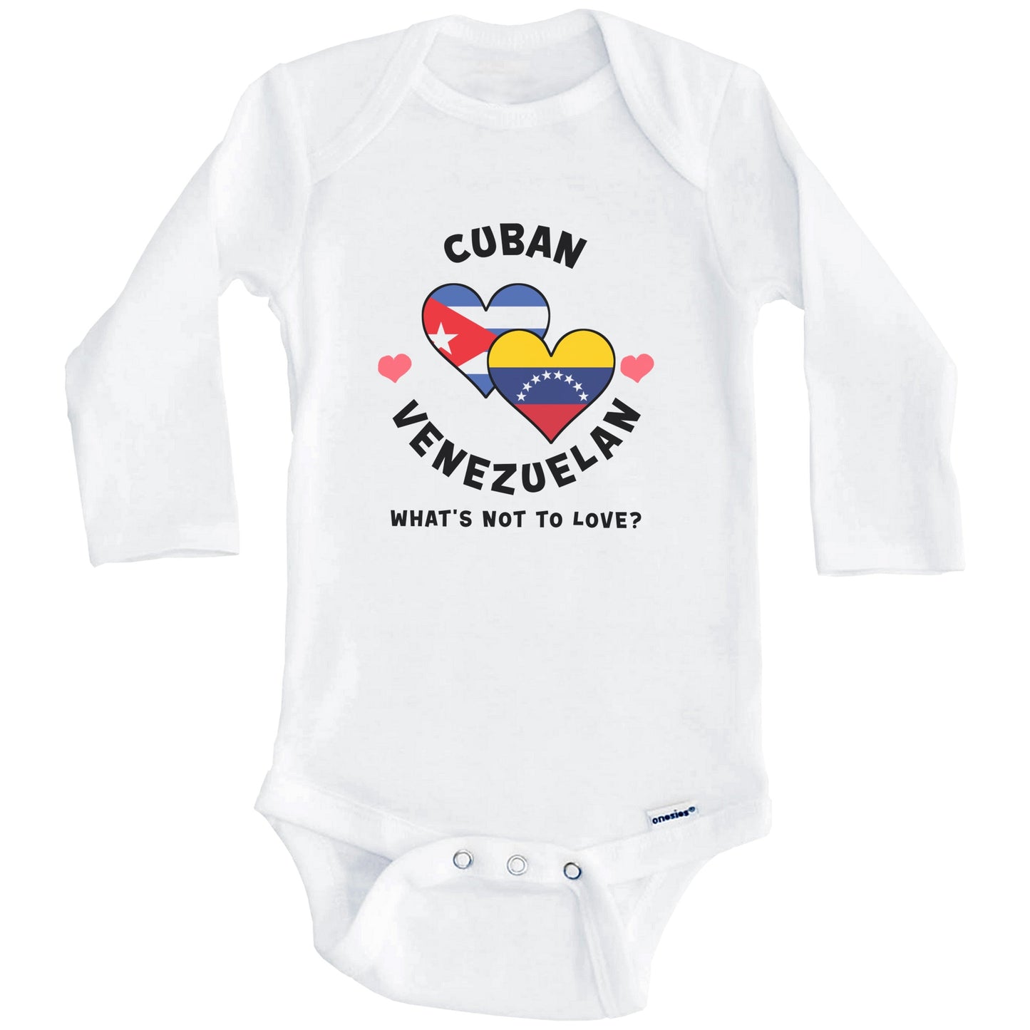 Cuban Venezuelan What's Not To Love Heart Flags Baby Bodysuit (Long Sleeves)