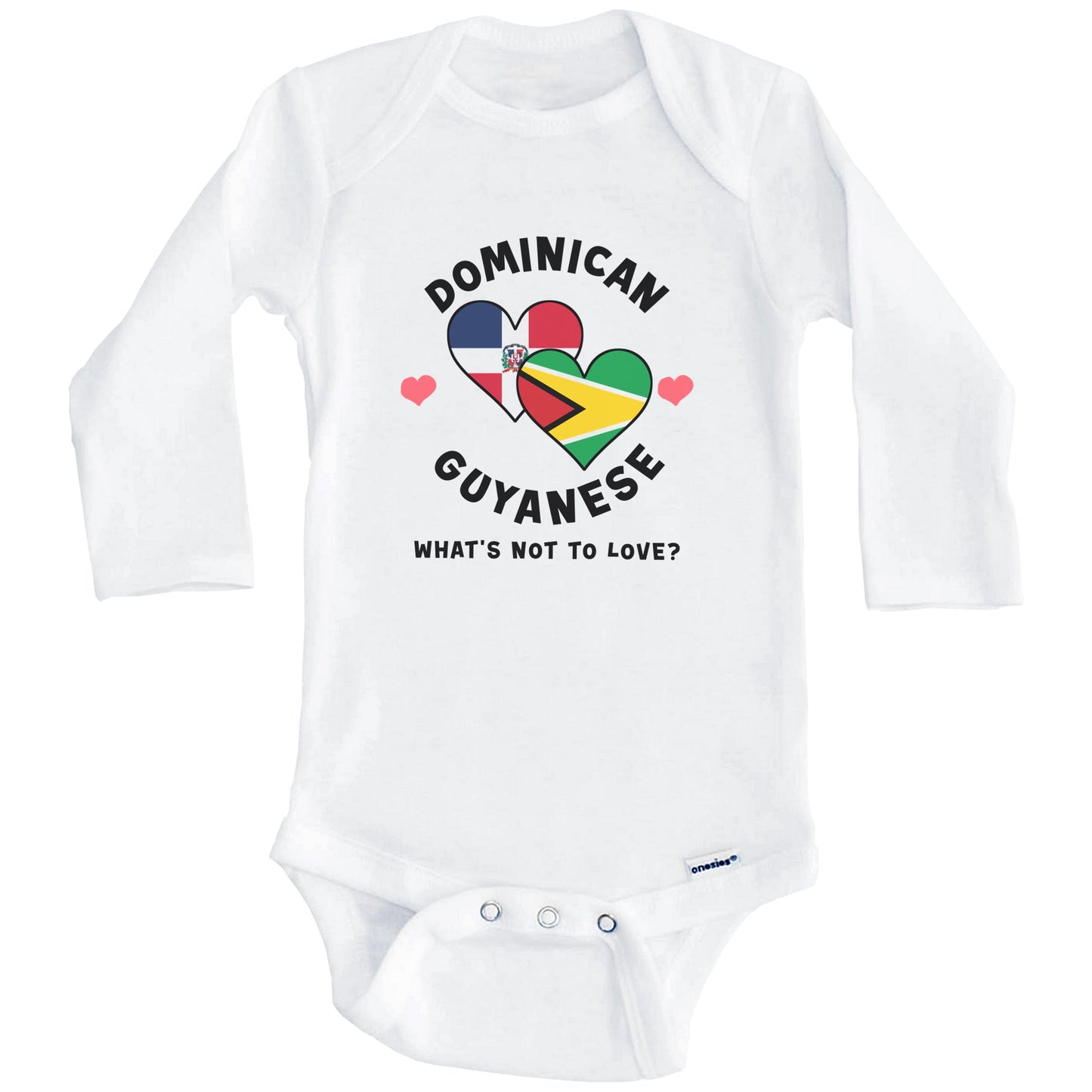 Dominican Guyanese What's Not To Love Heart Flags Baby Bodysuit (Long Sleeves)