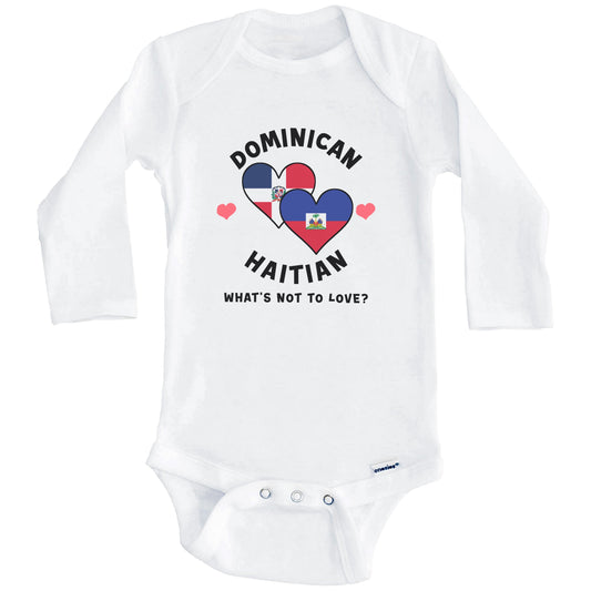 Dominican Haitian What's Not To Love Heart Flags Baby Bodysuit (Long Sleeves)