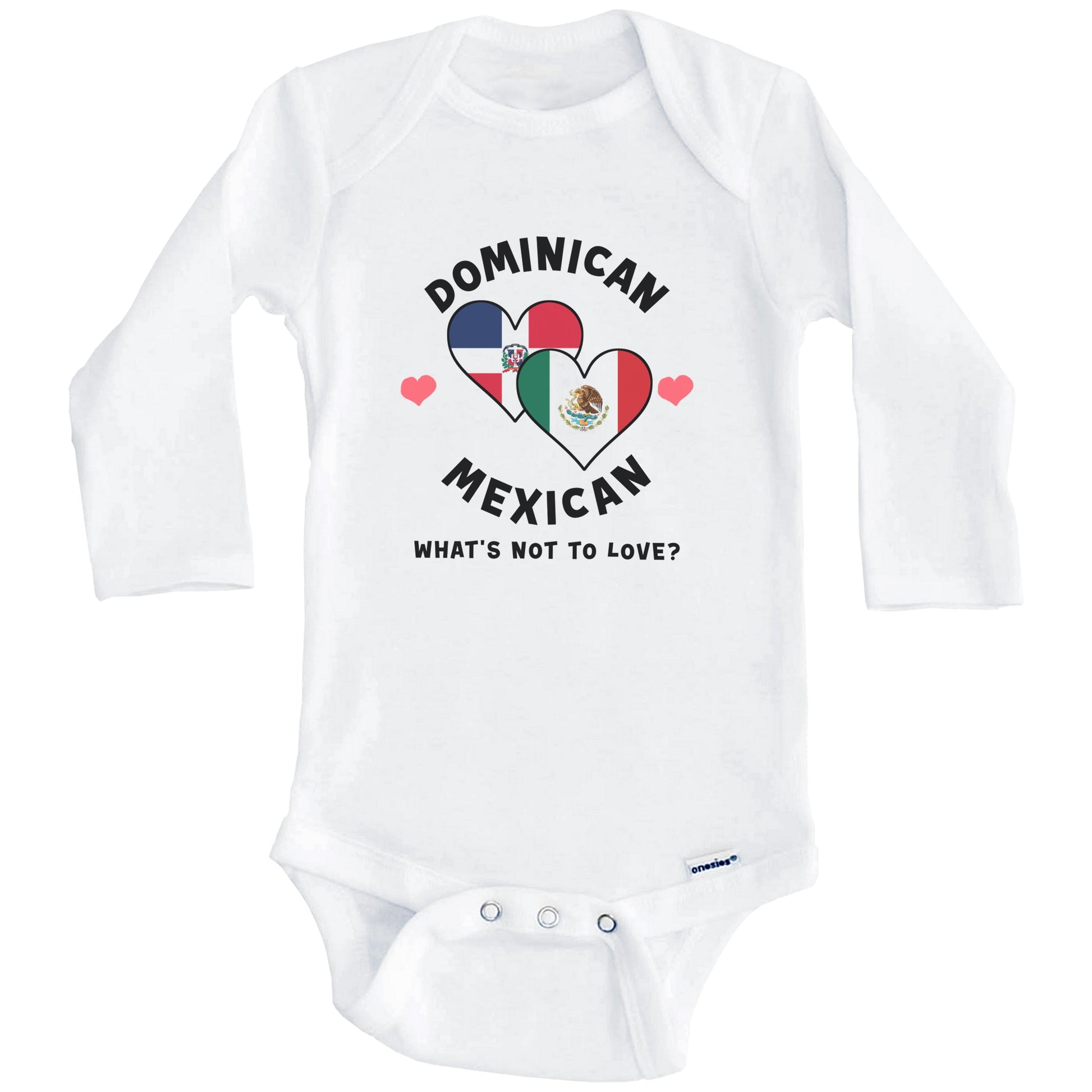 Dominican Mexican What's Not To Love Heart Flags Baby Bodysuit (Long Sleeves)