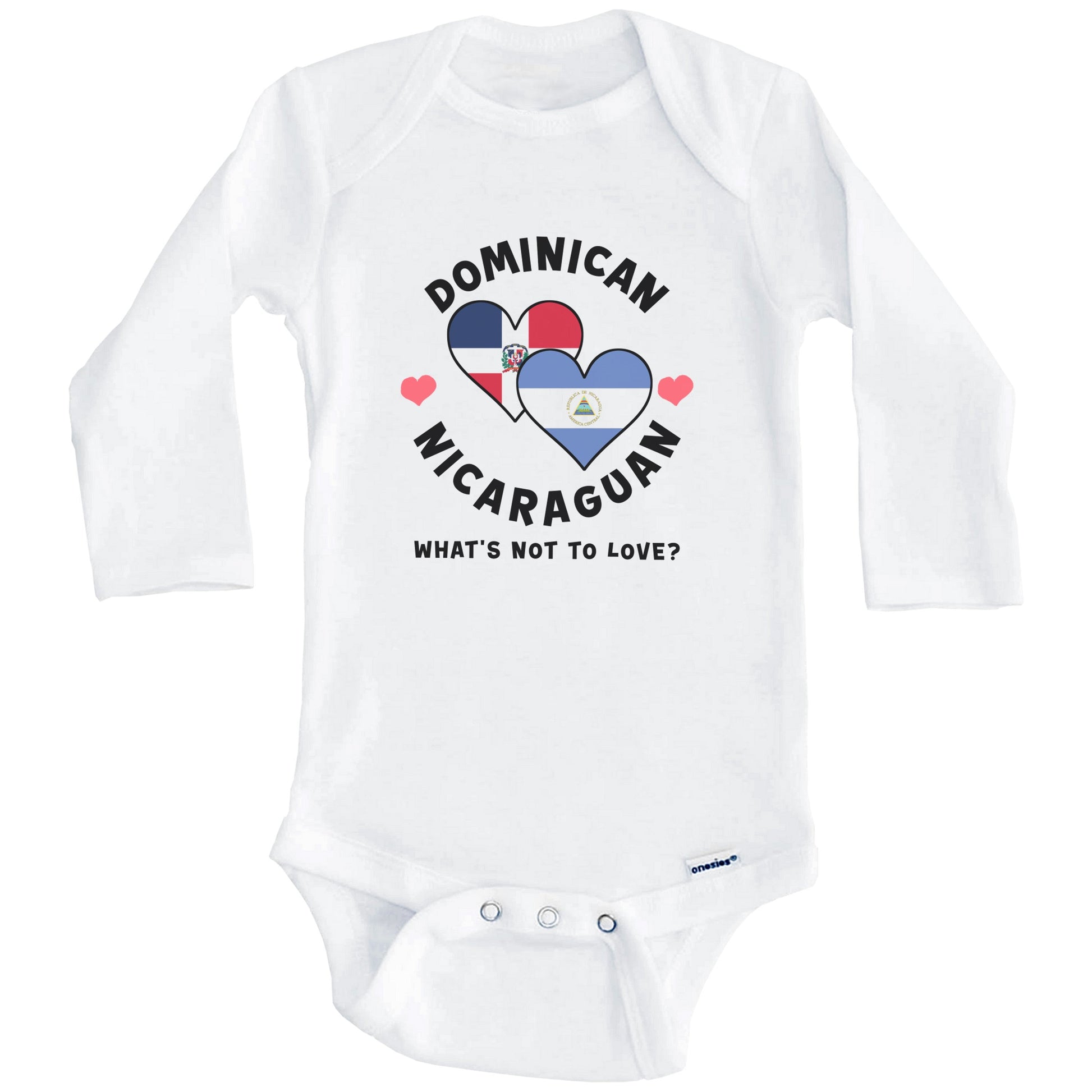 Dominican Nicaraguan What's Not To Love Heart Flags Baby Bodysuit (Long Sleeves)