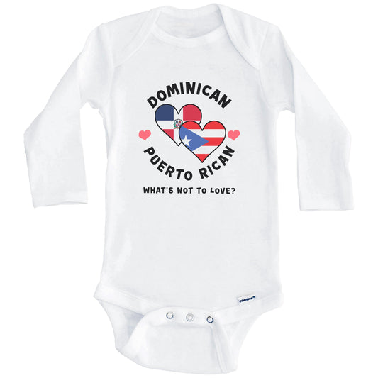 Dominican Puerto Rican What's Not To Love Heart Flags Baby Bodysuit (Long Sleeves)