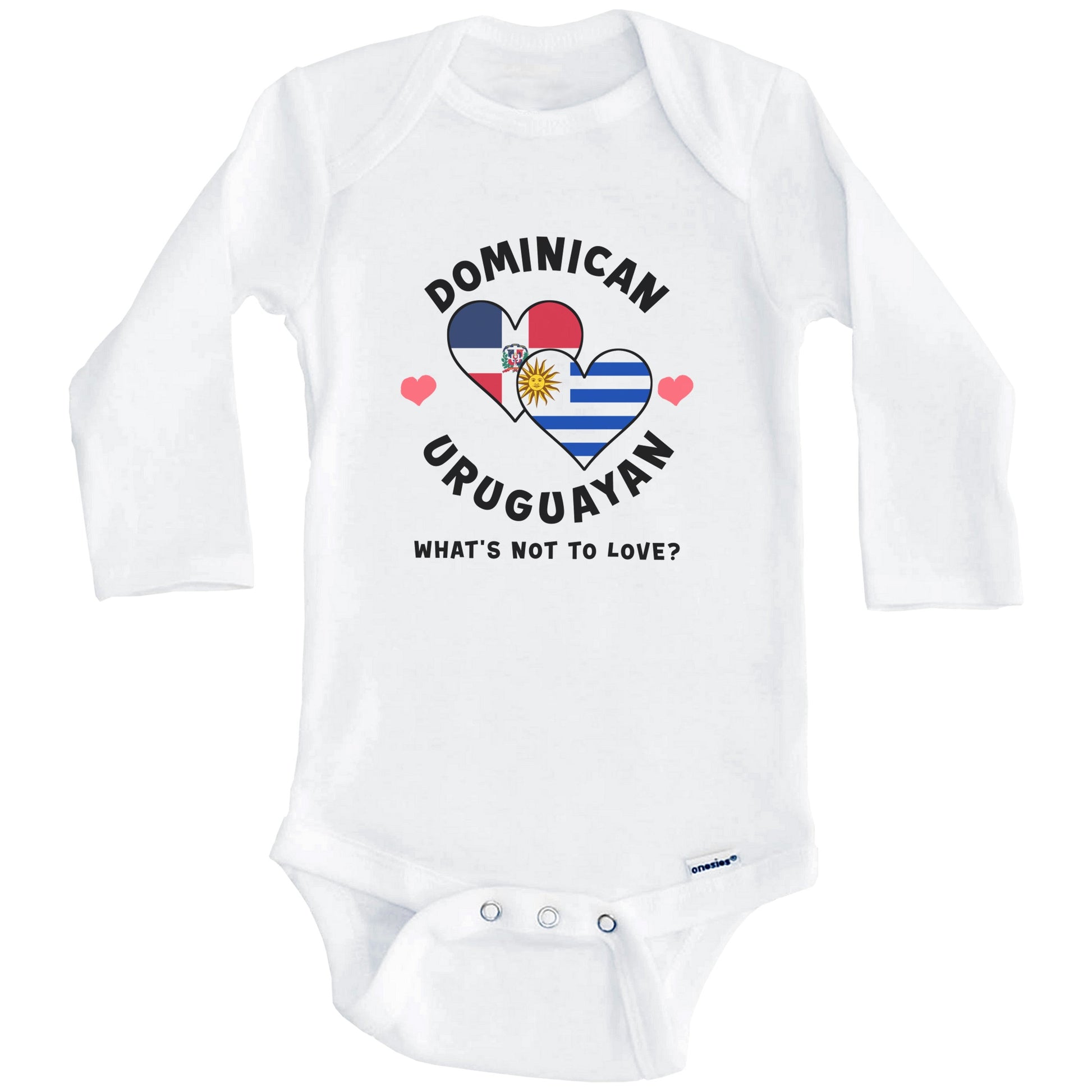 Dominican Uruguayan What's Not To Love Heart Flags Baby Bodysuit (Long Sleeves)