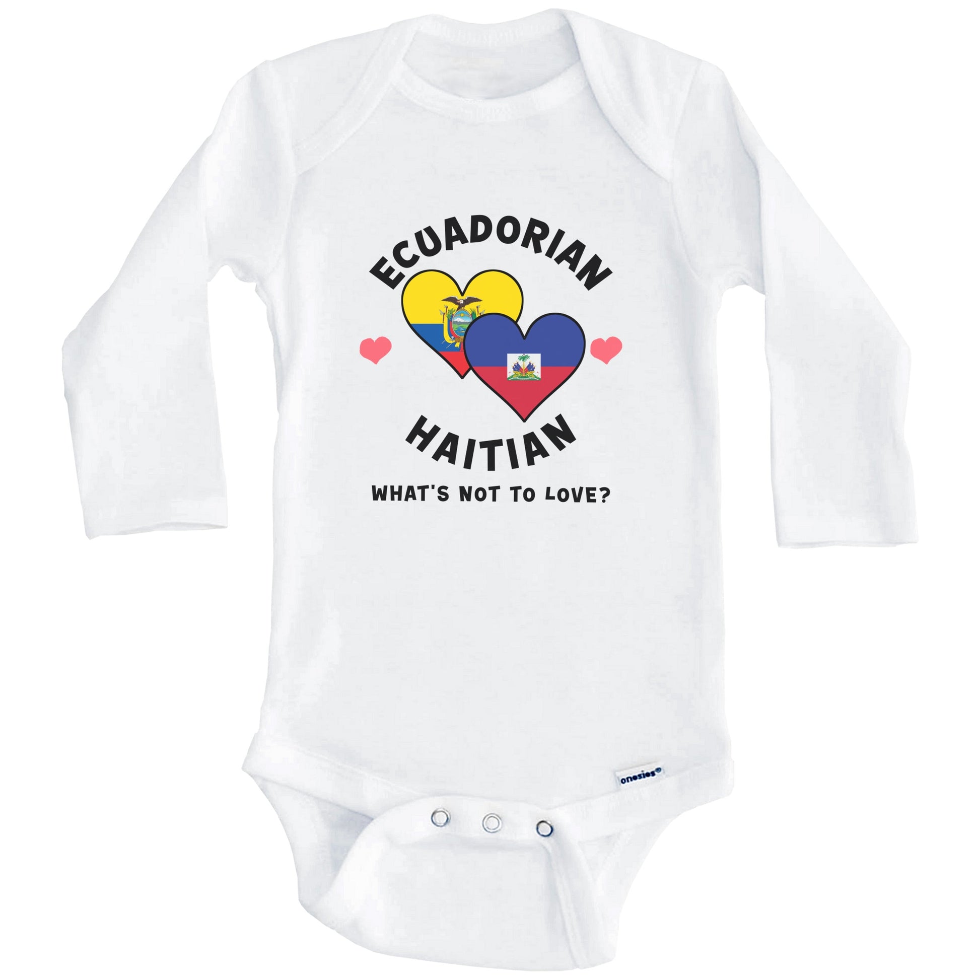 Ecuadorian Haitian What's Not To Love Heart Flags Baby Bodysuit (Long Sleeves)