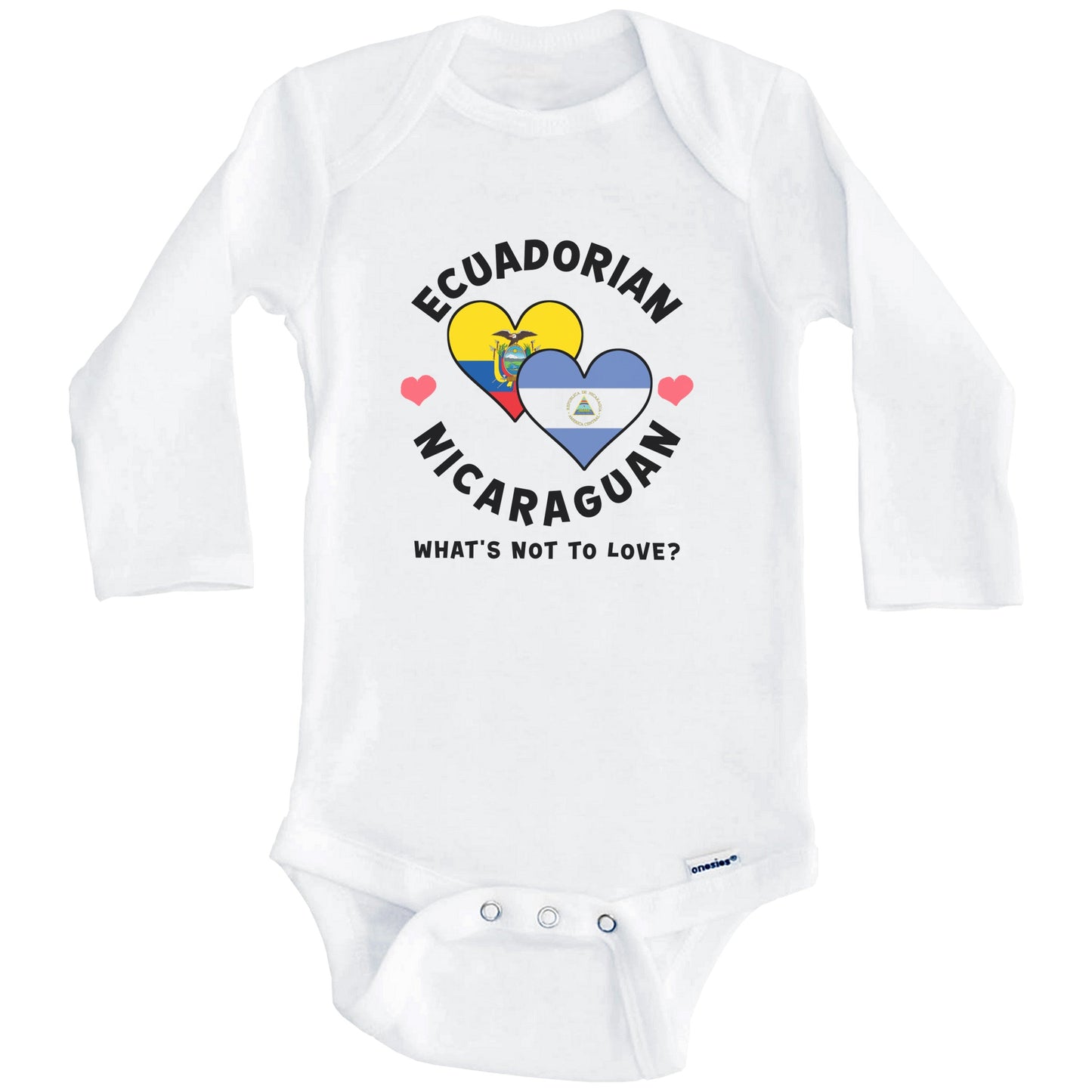 Ecuadorian Nicaraguan What's Not To Love Heart Flags Baby Bodysuit (Long Sleeves)