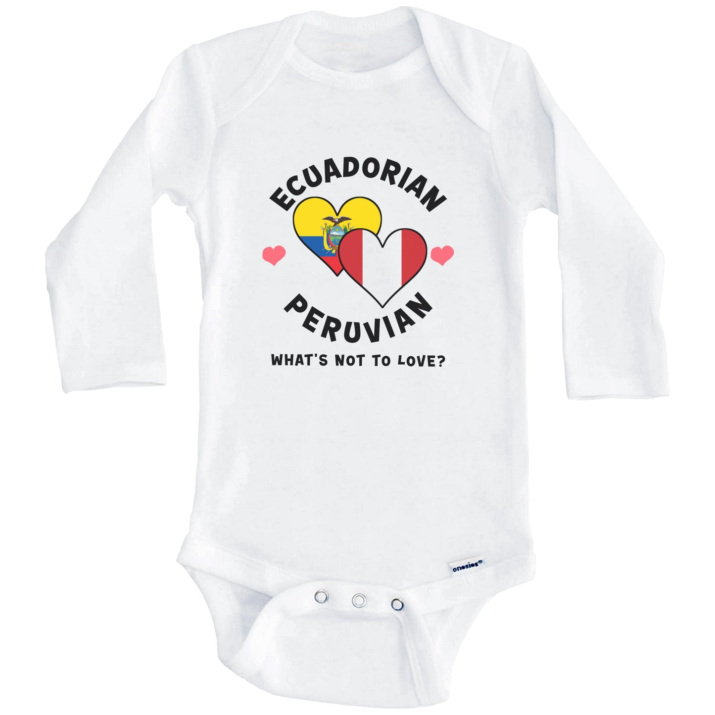 Ecuadorian Peruvian What's Not To Love Heart Flags Baby Bodysuit (Long Sleeves)