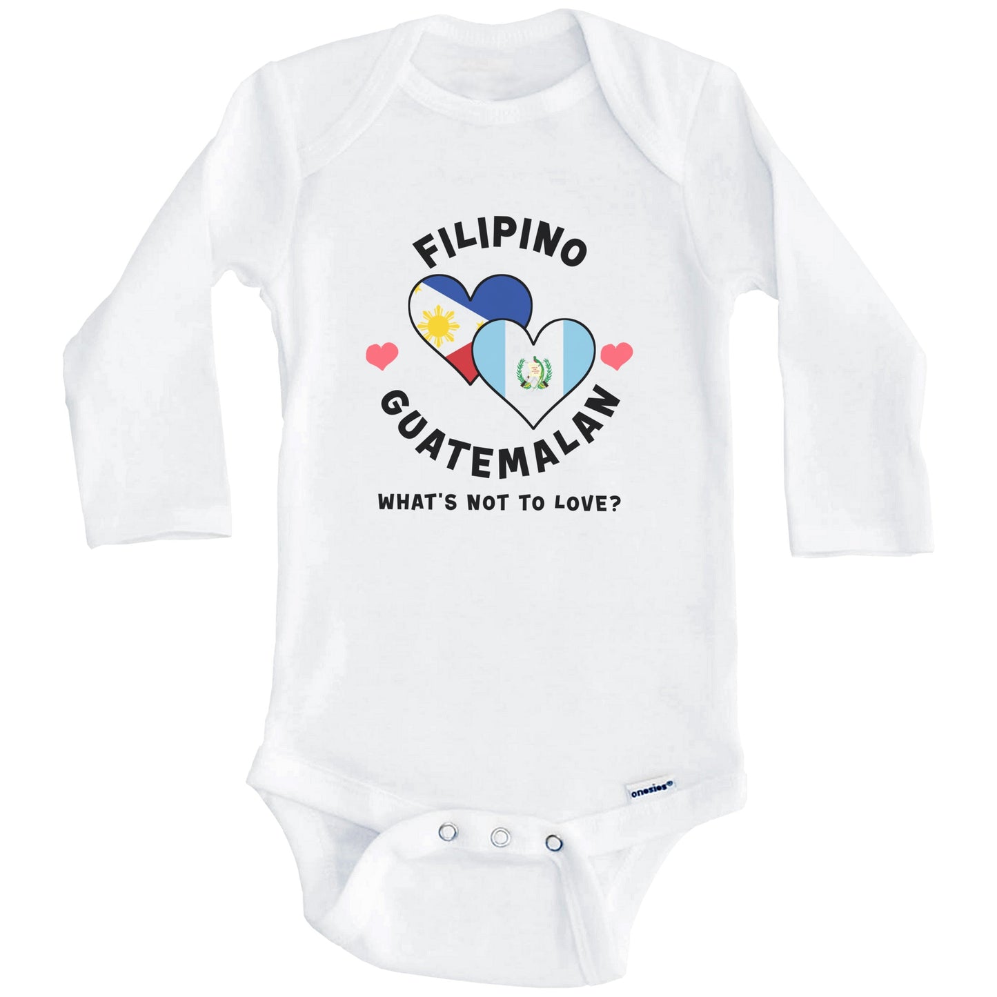 Filipino Guatemalan What's Not To Love Heart Flags Baby Bodysuit (Long Sleeves)