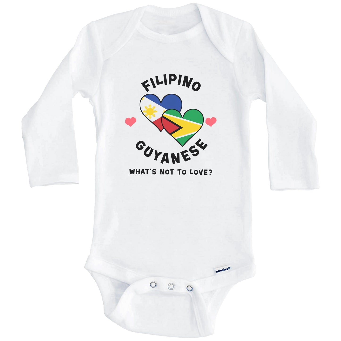 Filipino Guyanese What's Not To Love Heart Flags Baby Bodysuit (Long Sleeves)