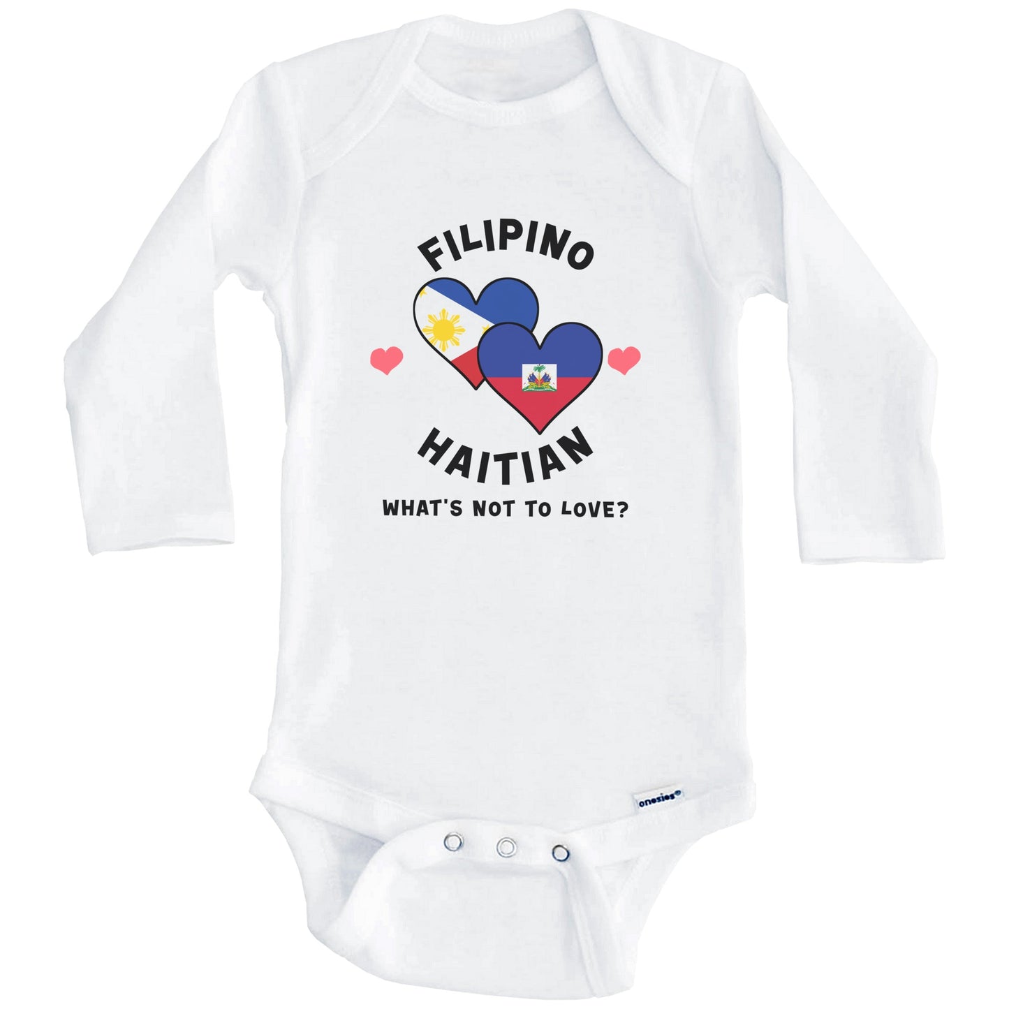 Filipino Haitian What's Not To Love Heart Flags Baby Bodysuit (Long Sleeves)