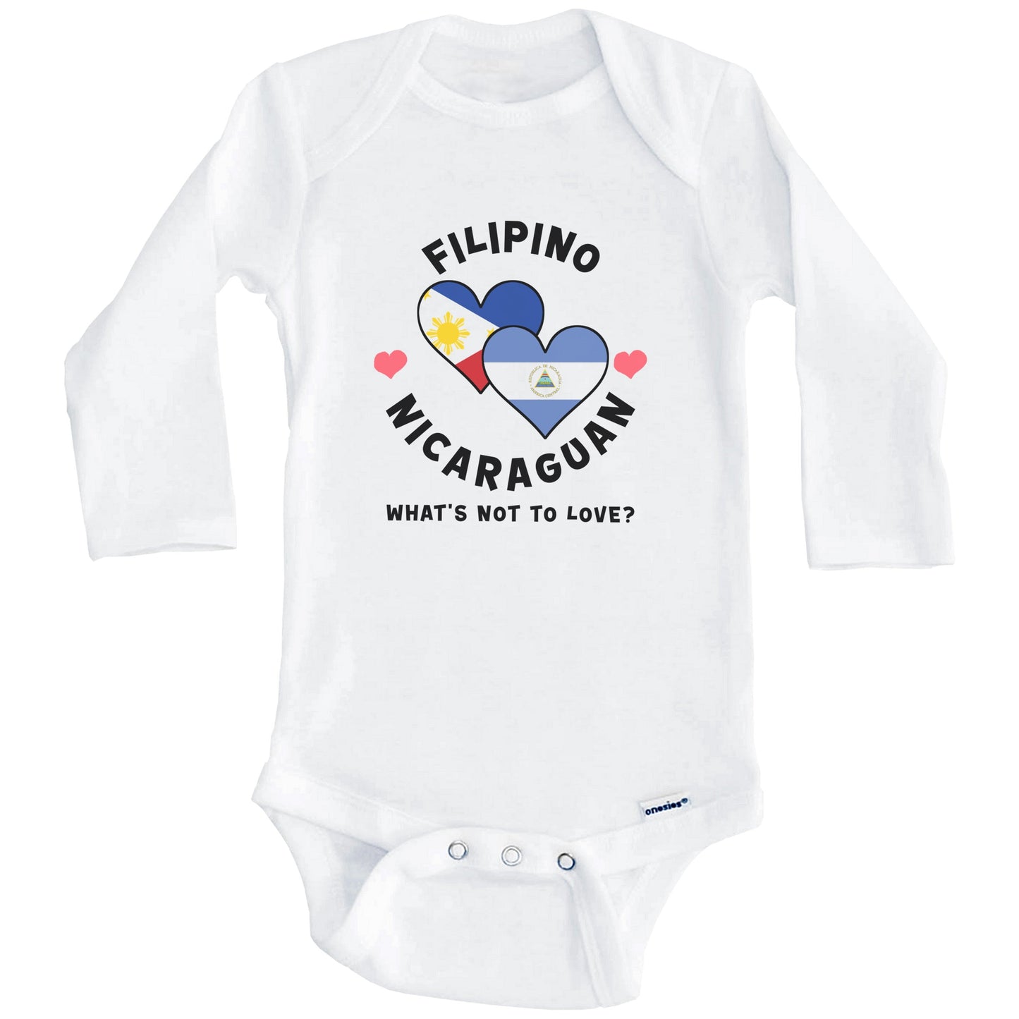 Filipino Nicaraguan What's Not To Love Heart Flags Baby Bodysuit (Long Sleeves)