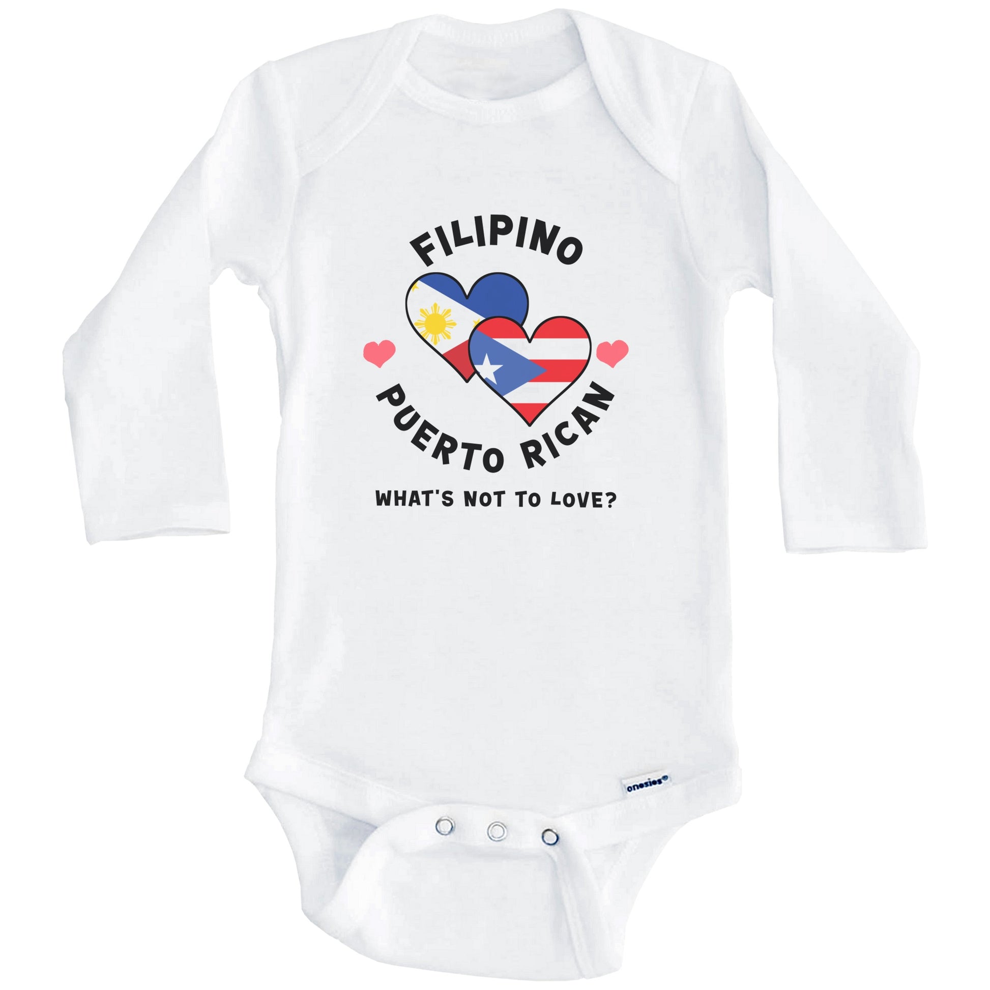 Filipino Puerto Rican What's Not To Love Heart Flags Baby Bodysuit (Long Sleeves)