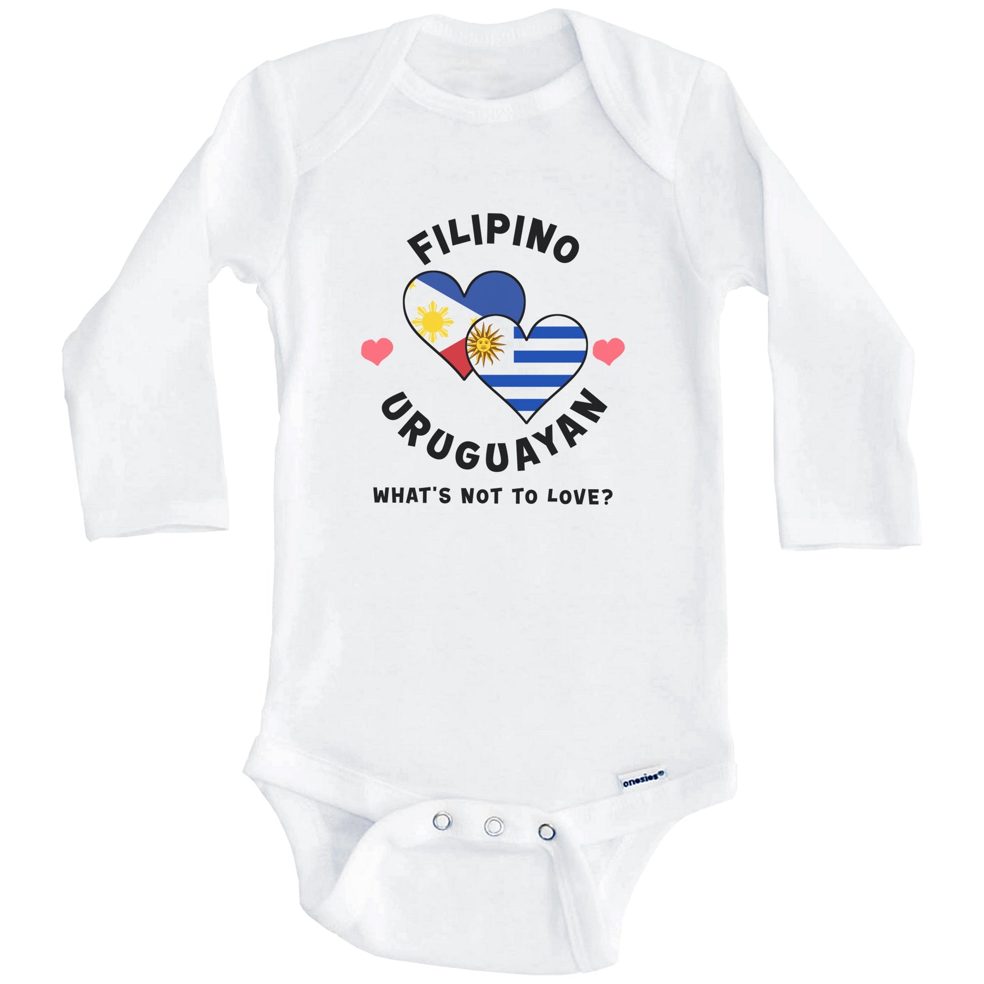 Filipino Uruguayan What's Not To Love Heart Flags Baby Bodysuit (Long Sleeves)