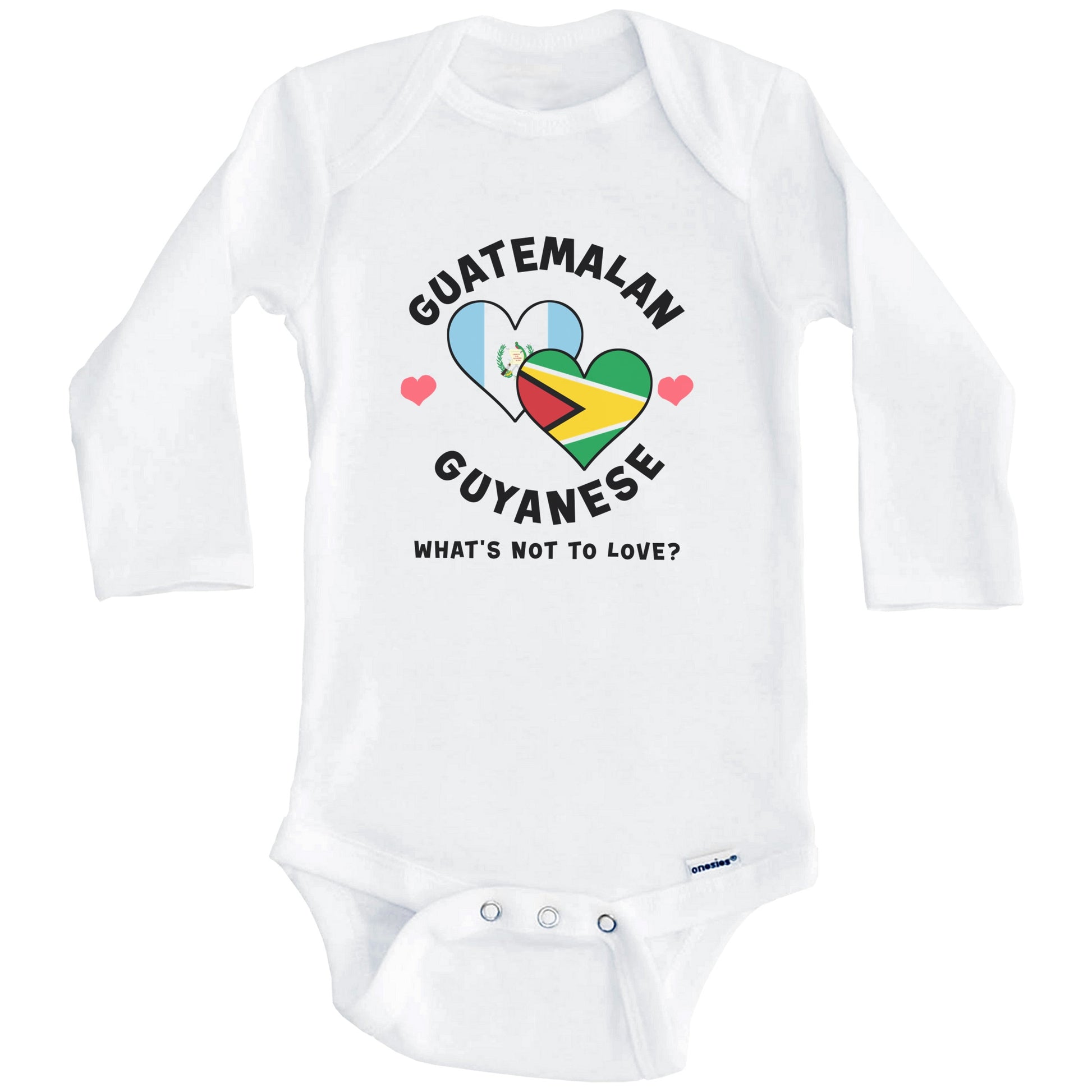 Guatemalan Guyanese What's Not To Love Heart Flags Baby Bodysuit (Long Sleeves)