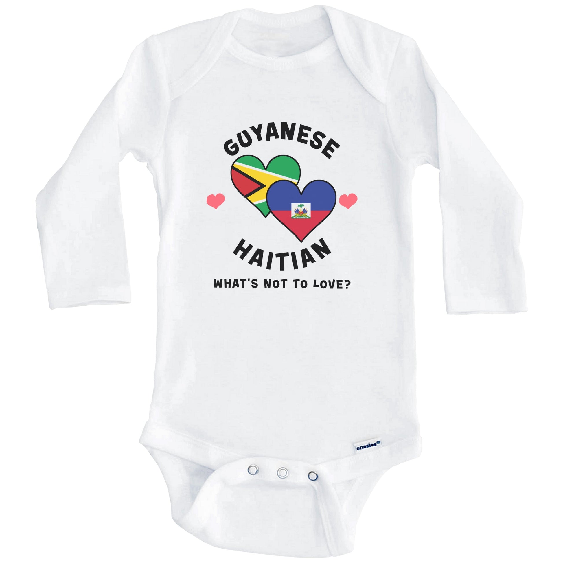 Guyanese Haitian What's Not To Love Heart Flags Baby Bodysuit (Long Sleeves)