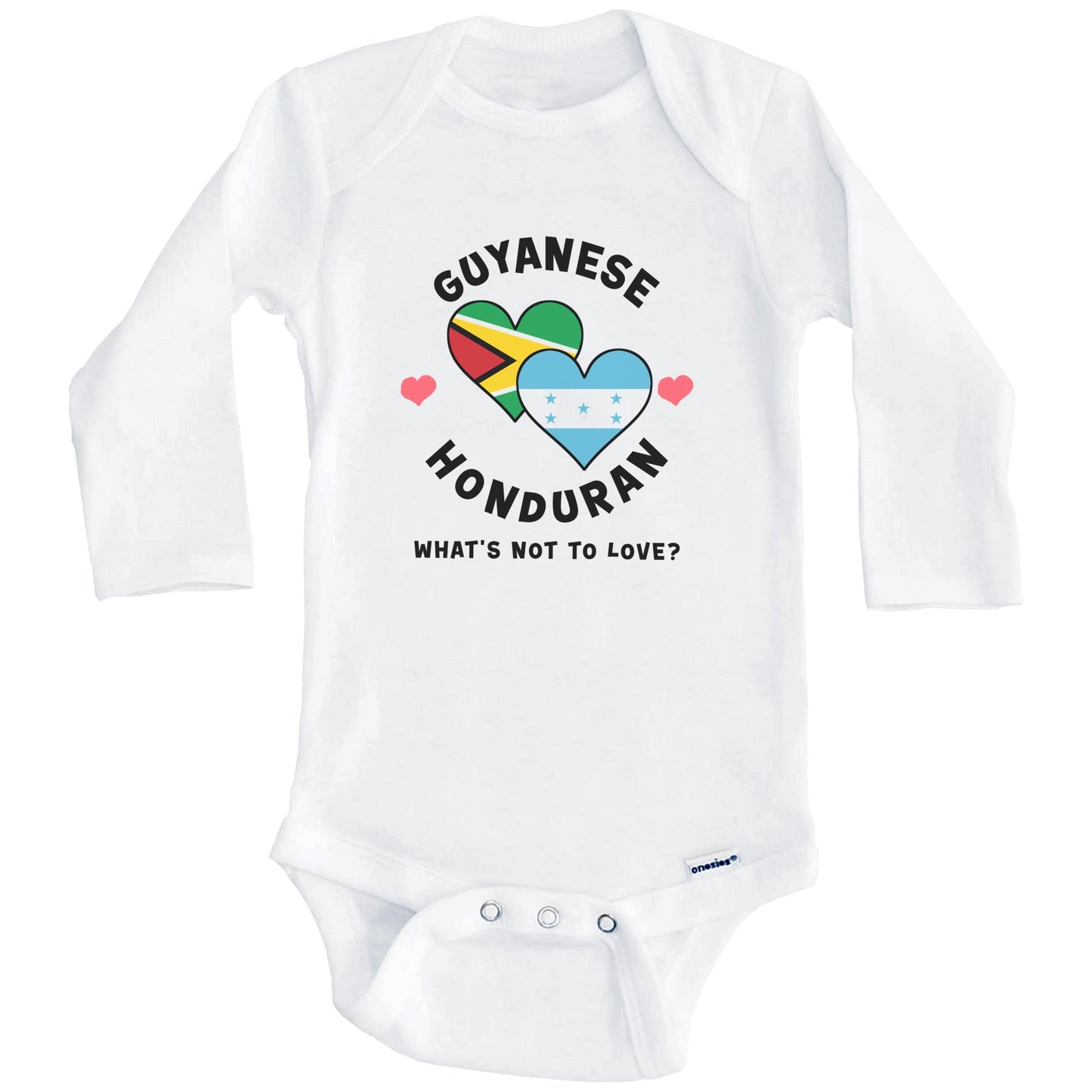 Guyanese Honduran What's Not To Love Heart Flags Baby Bodysuit (Long Sleeves)