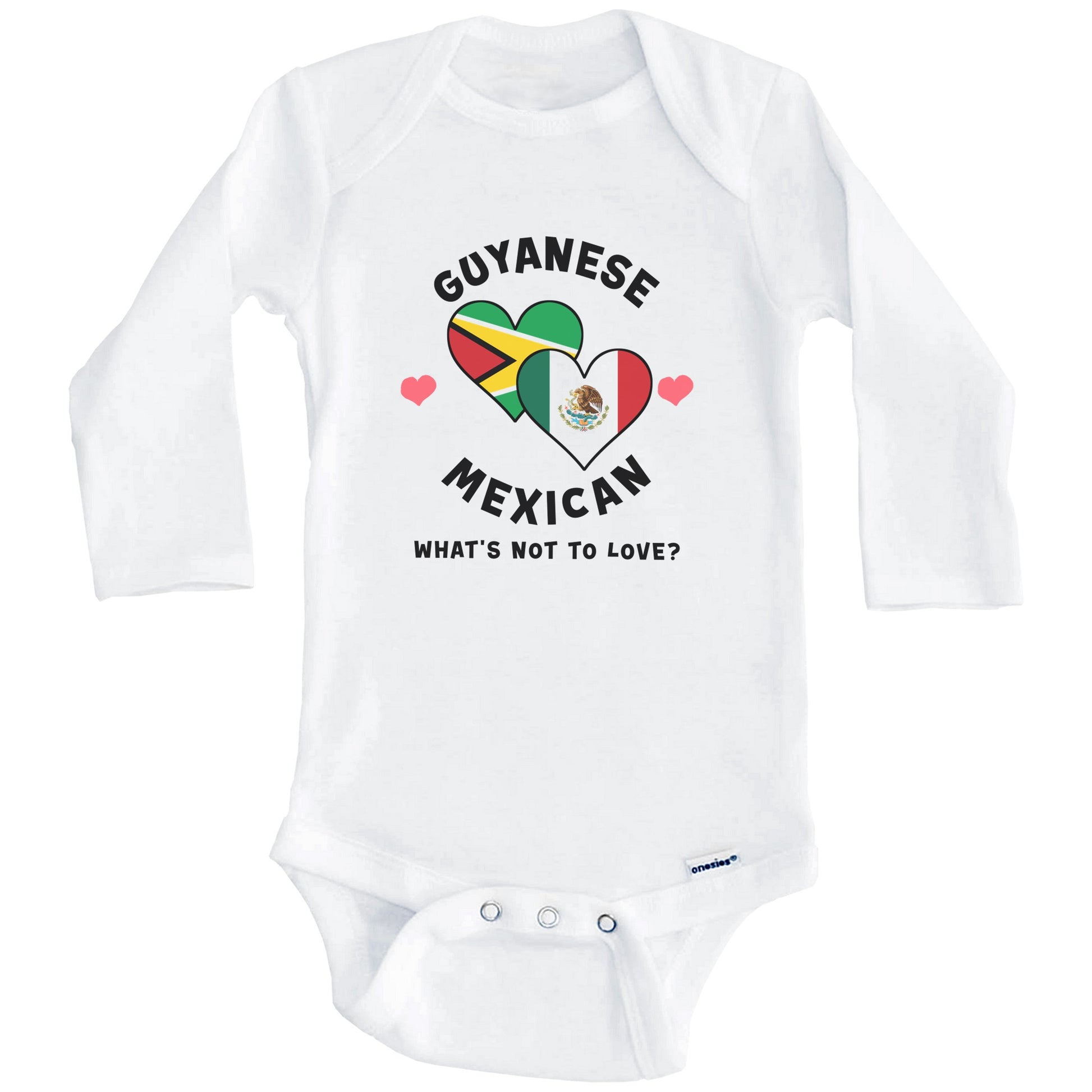 Guyanese Mexican What's Not To Love Heart Flags Baby Bodysuit (Long Sleeves)