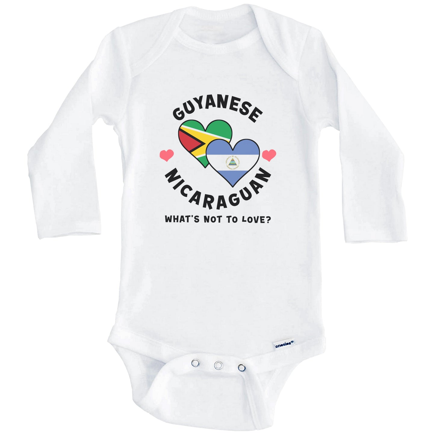 Guyanese Nicaraguan What's Not To Love Heart Flags Baby Bodysuit (Long Sleeves)