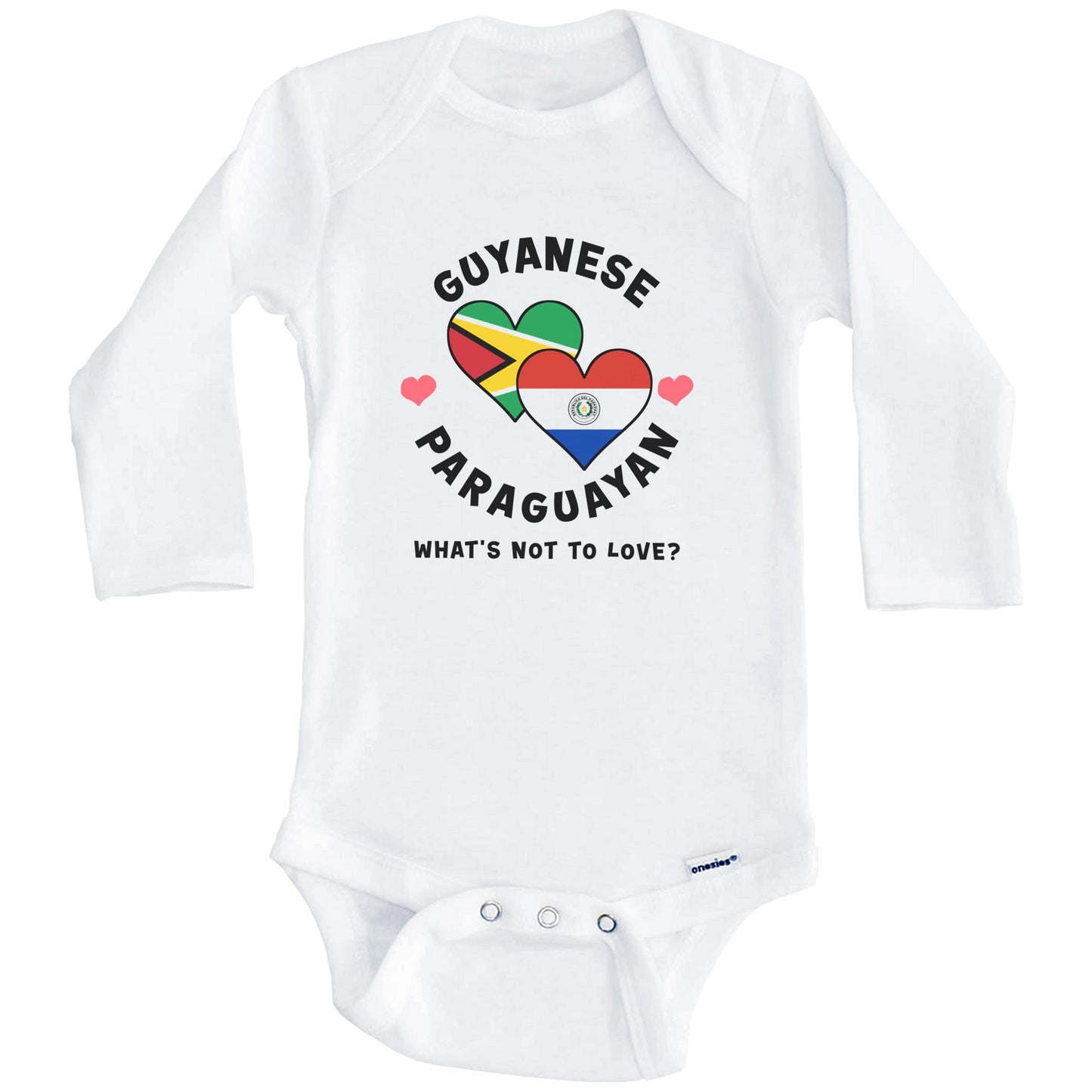 Guyanese Paraguayan What's Not To Love Heart Flags Baby Bodysuit (Long Sleeves)