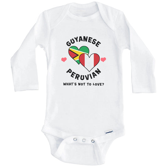 Guyanese Peruvian What's Not To Love Heart Flags Baby Bodysuit (Long Sleeves)