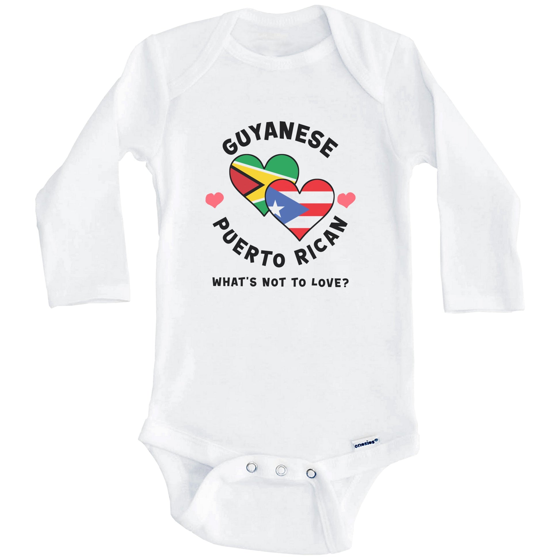 Guyanese Puerto Rican What's Not To Love Heart Flags Baby Bodysuit (Long Sleeves)