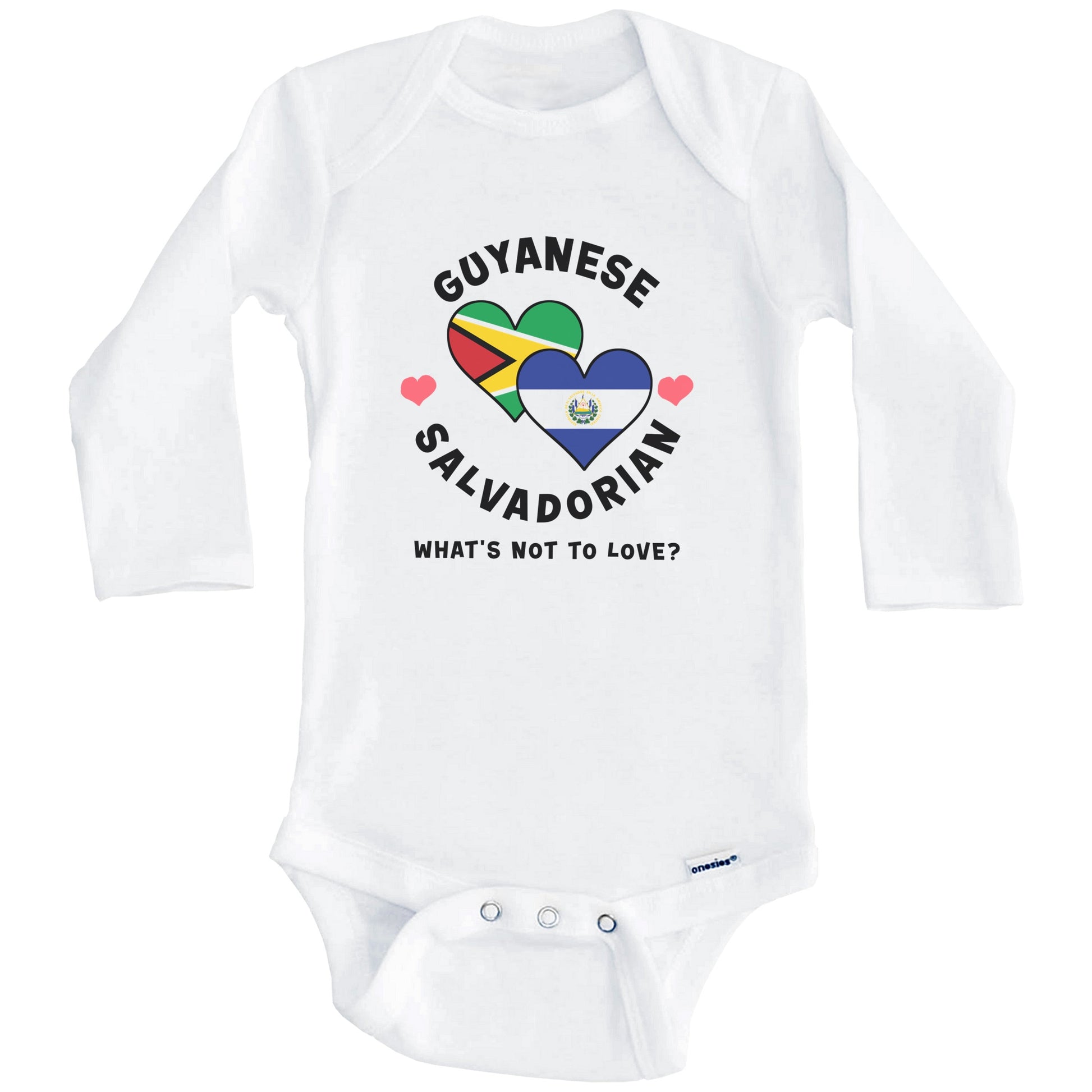 Guyanese Salvadorian What's Not To Love Heart Flags Baby Bodysuit (Long Sleeves)