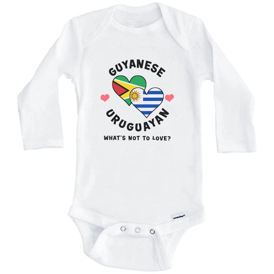 Guyanese Uruguayan What's Not To Love Heart Flags Baby Bodysuit (Long Sleeves)