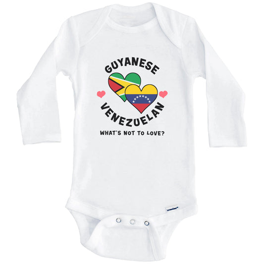 Guyanese Venezuelan What's Not To Love Heart Flags Baby Bodysuit (Long Sleeves)